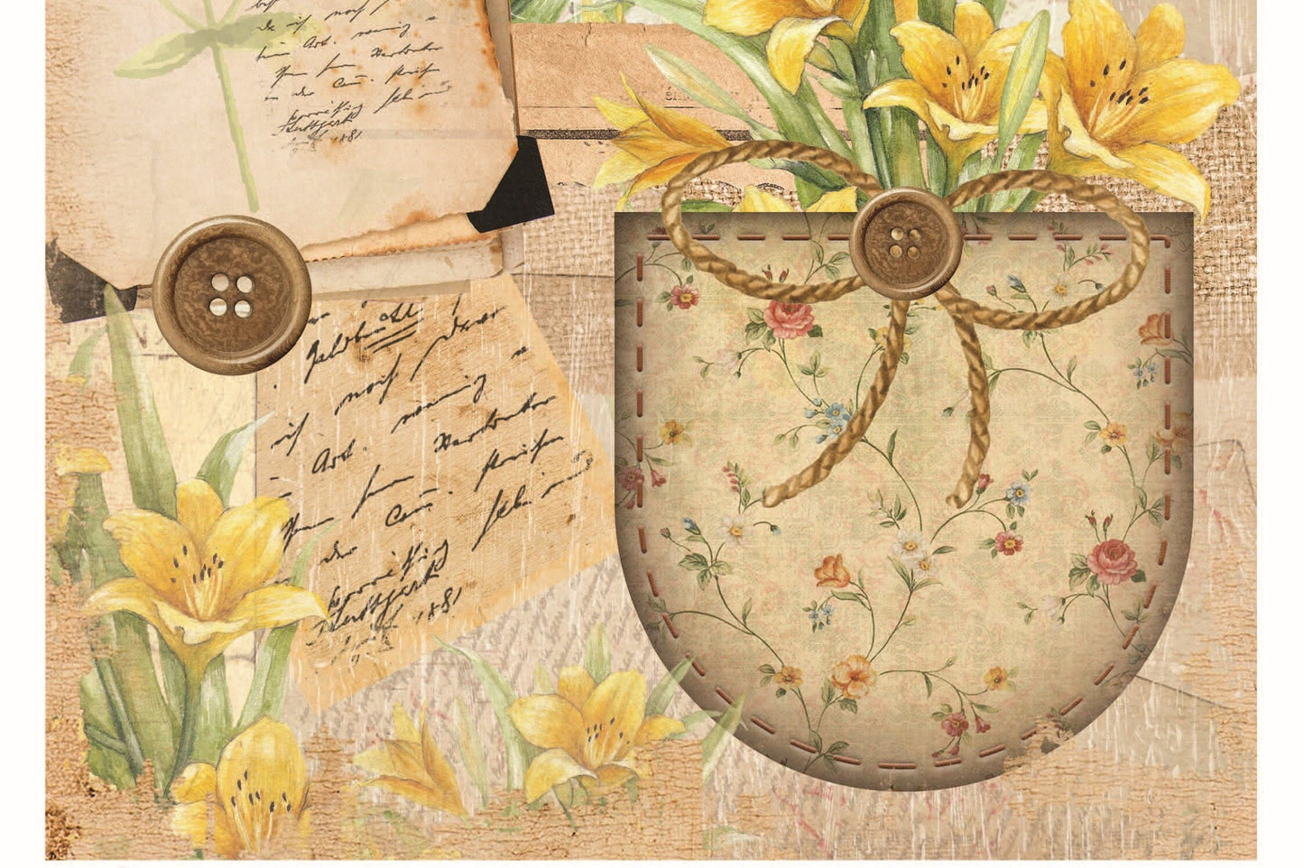 Yellow Vintage Floral Decoupage - Decoupage Art - Large Size Rice Paper for Decoupage - Decoupage Crafts