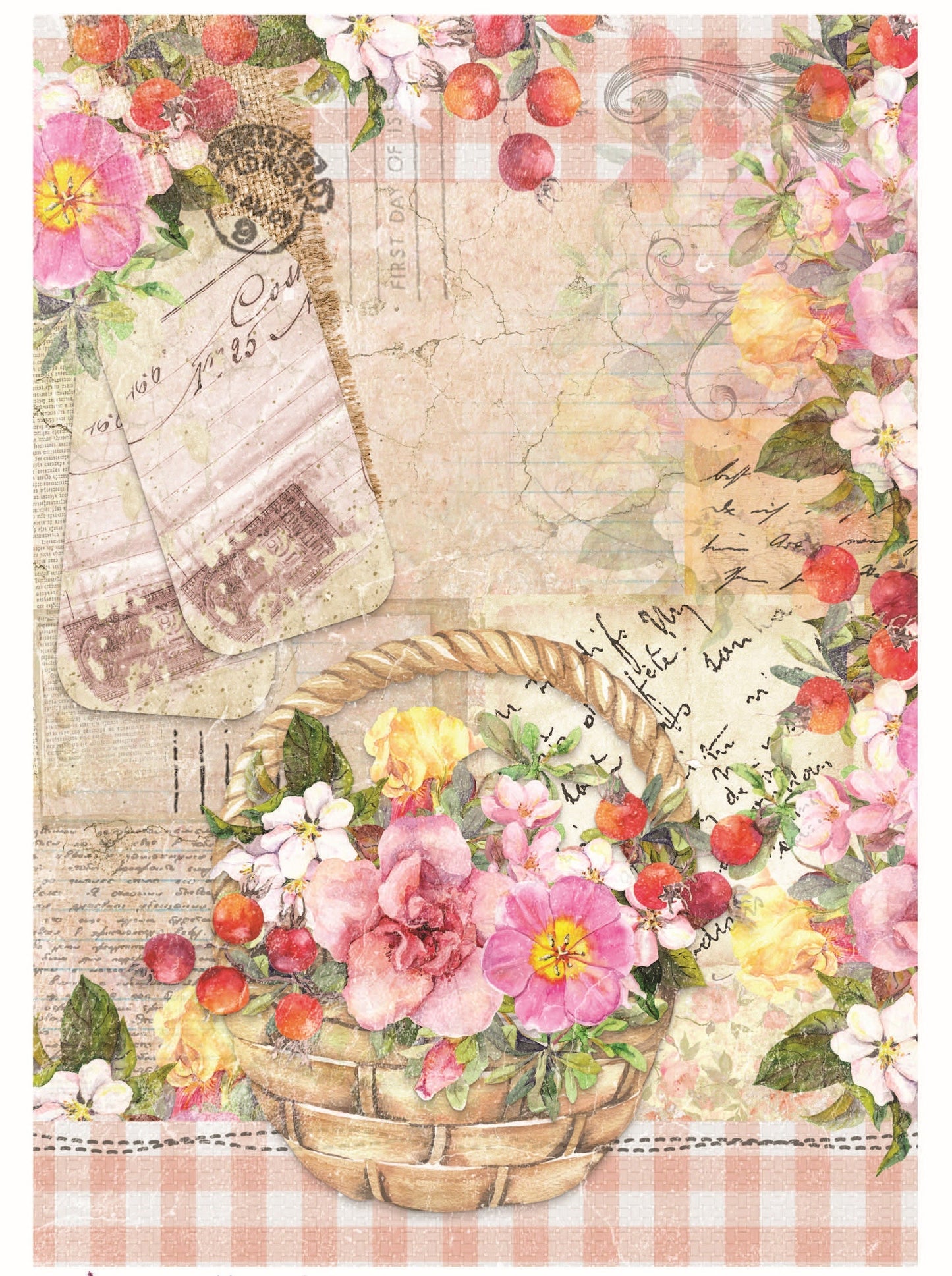 Pink Vintage Floral Decoupage - Decoupage Art - Large Size Rice Paper for Decoupage - Decoupage Crafts