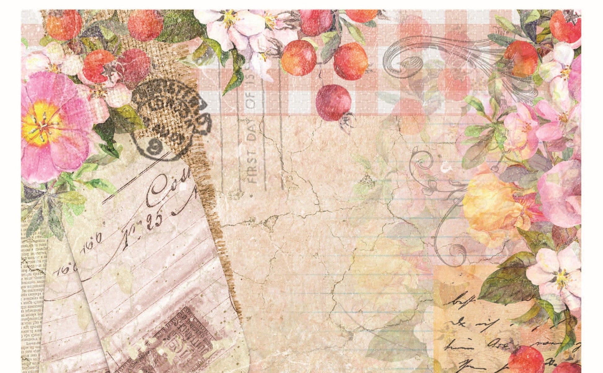 Pink Vintage Floral Decoupage - Decoupage Art - Large Size Rice Paper for Decoupage - Decoupage Crafts