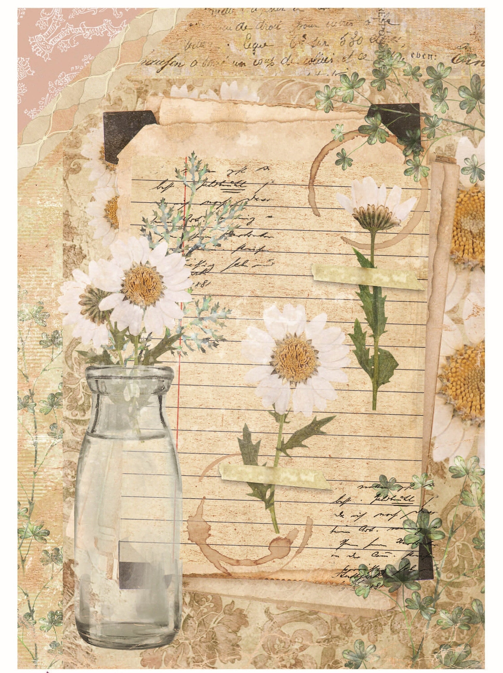 White Daisy Vintage Floral Decoupage - Decoupage Art - Large Size Rice Paper for Decoupage - Decoupage Crafts