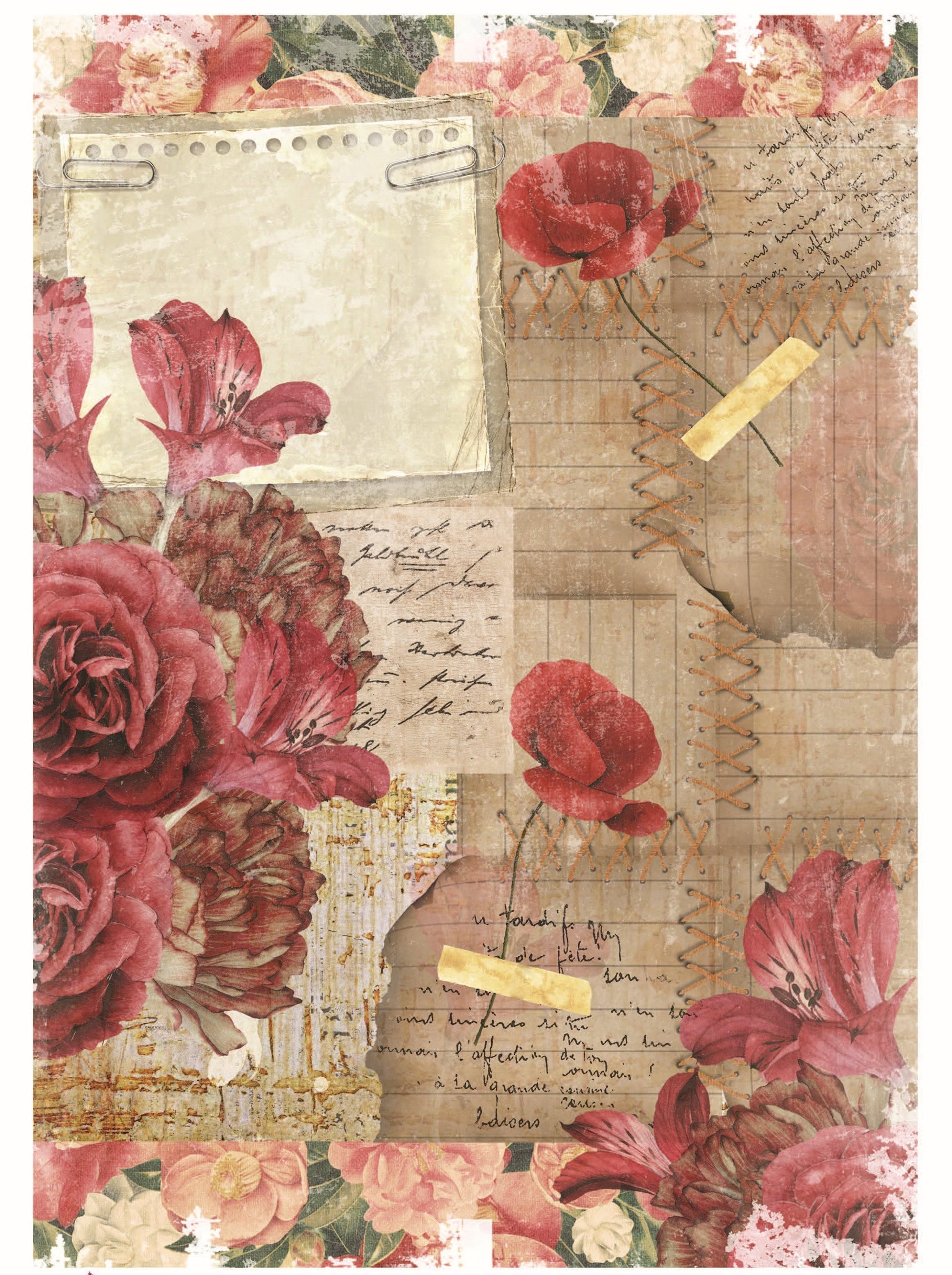 Vintage Floral Decoupage - Large Rice Paper for Decoupage - Old Book Leaves