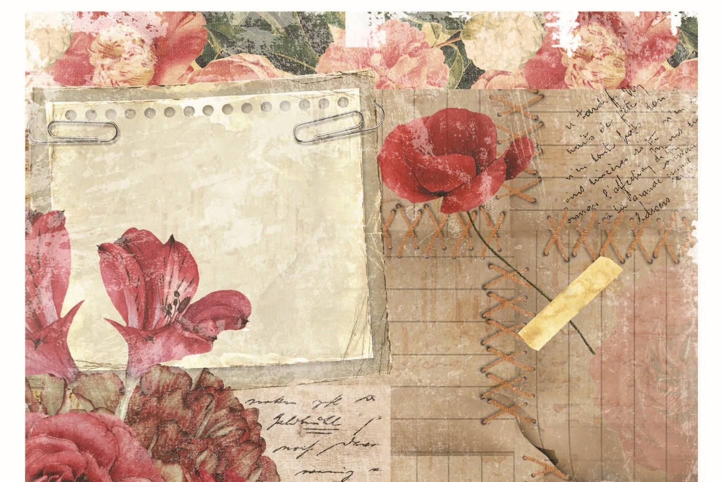Vintage Floral Decoupage - Large Rice Paper for Decoupage - Old Book Leaves