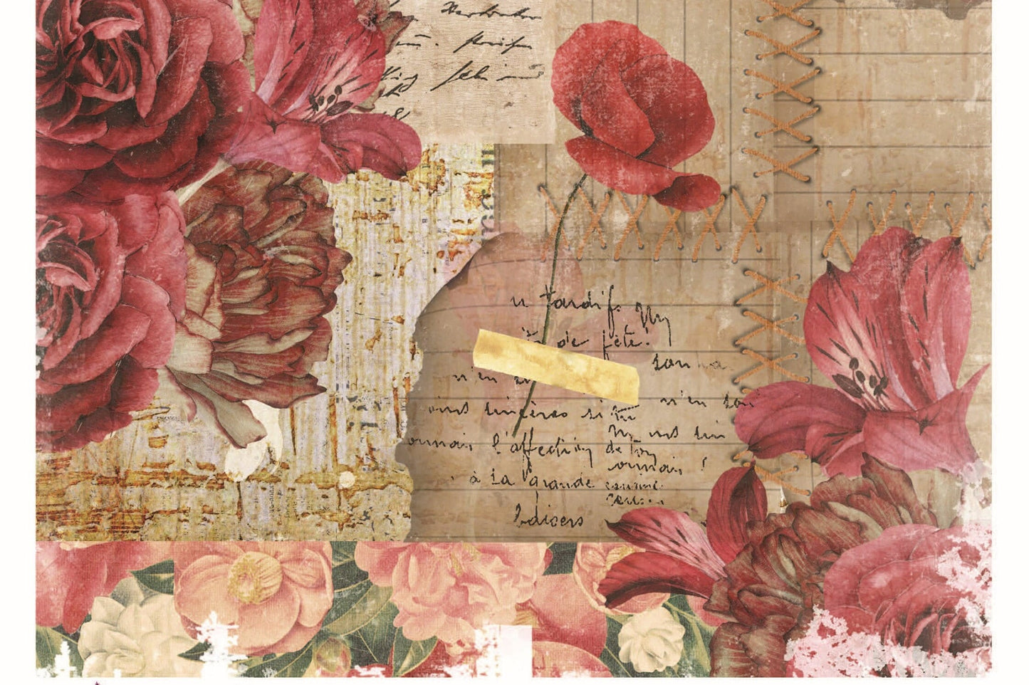 Vintage Floral Decoupage - Large Rice Paper for Decoupage - Old Book Leaves