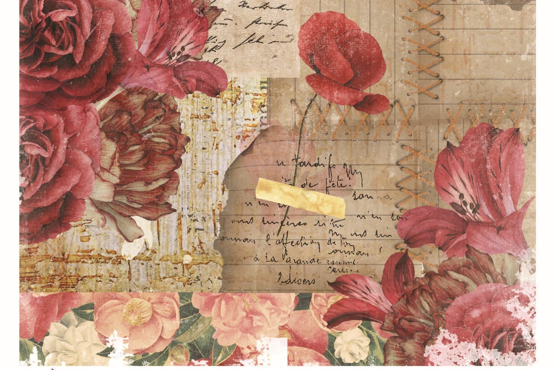 Vintage Floral Decoupage - Large Rice Paper for Decoupage - Old Book Leaves
