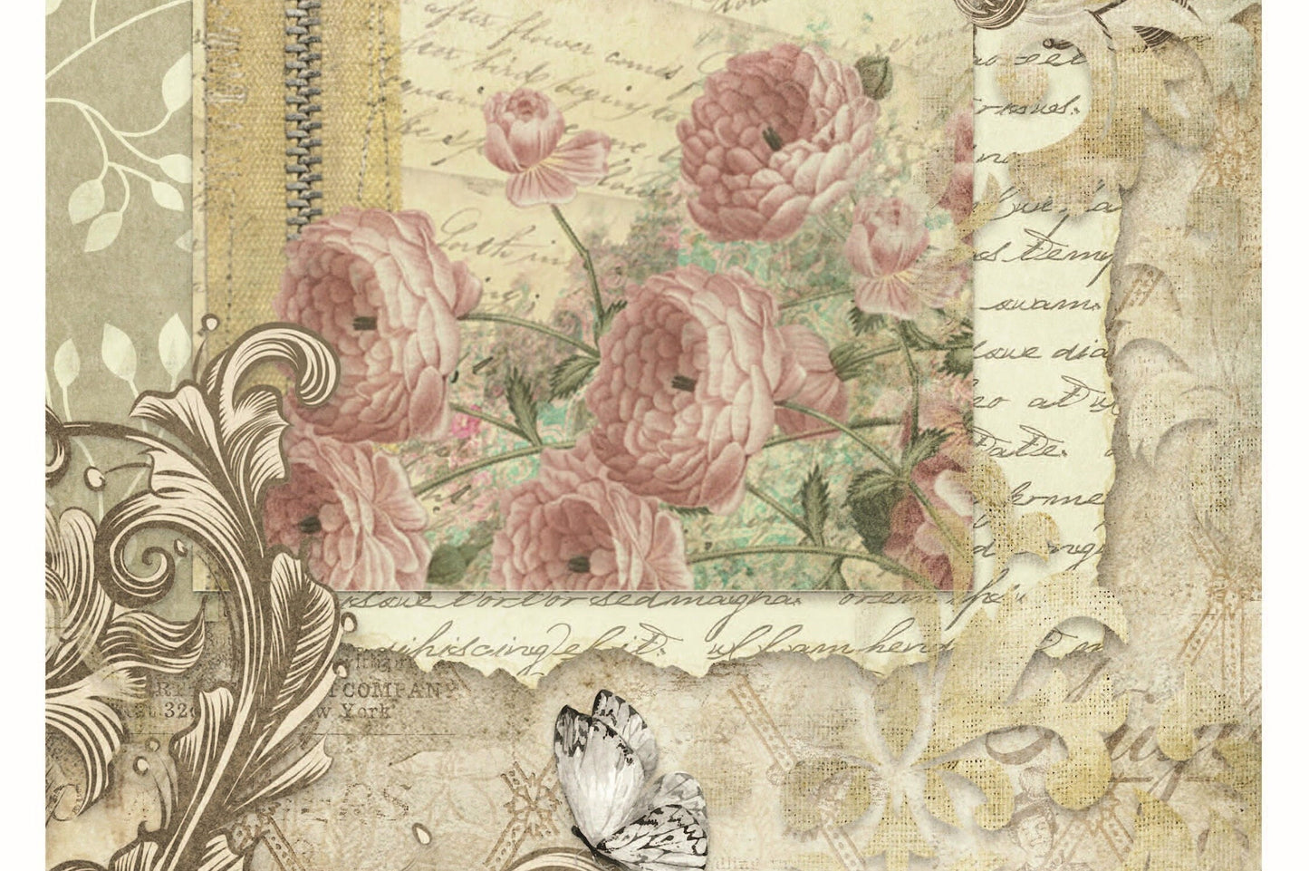 Vintage Floral Decoupage - Butterfly - Decoupage Art - Large Size Rice Paper for Decoupage - Decoupage Crafts
