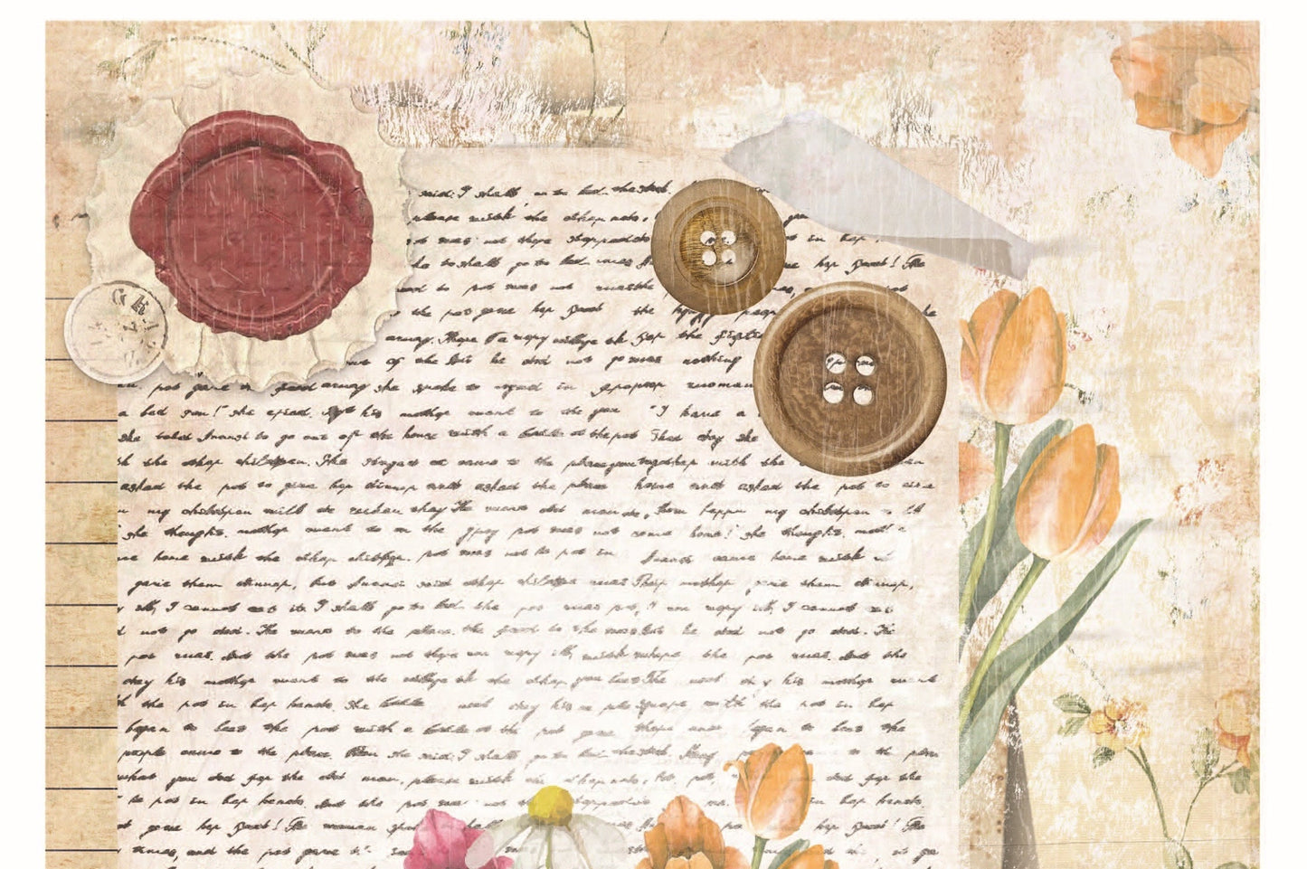 Handwritten Old Paper - Floral Decoupage - Decoupage Art - Large Size Rice Paper for Decoupage - Decoupage Crafts