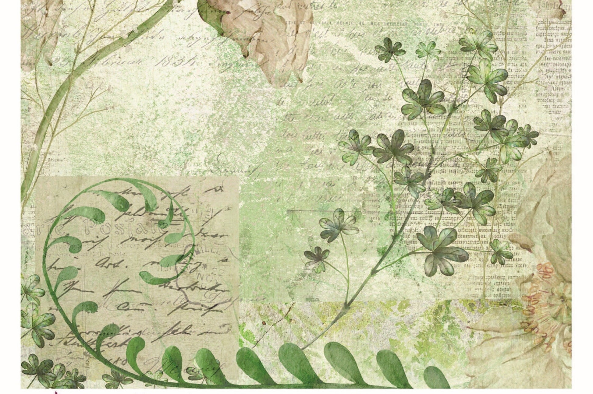 White Green Floral Decoupage - Decoupage Art - Large Size Rice Paper for Decoupage - Decoupage Crafts