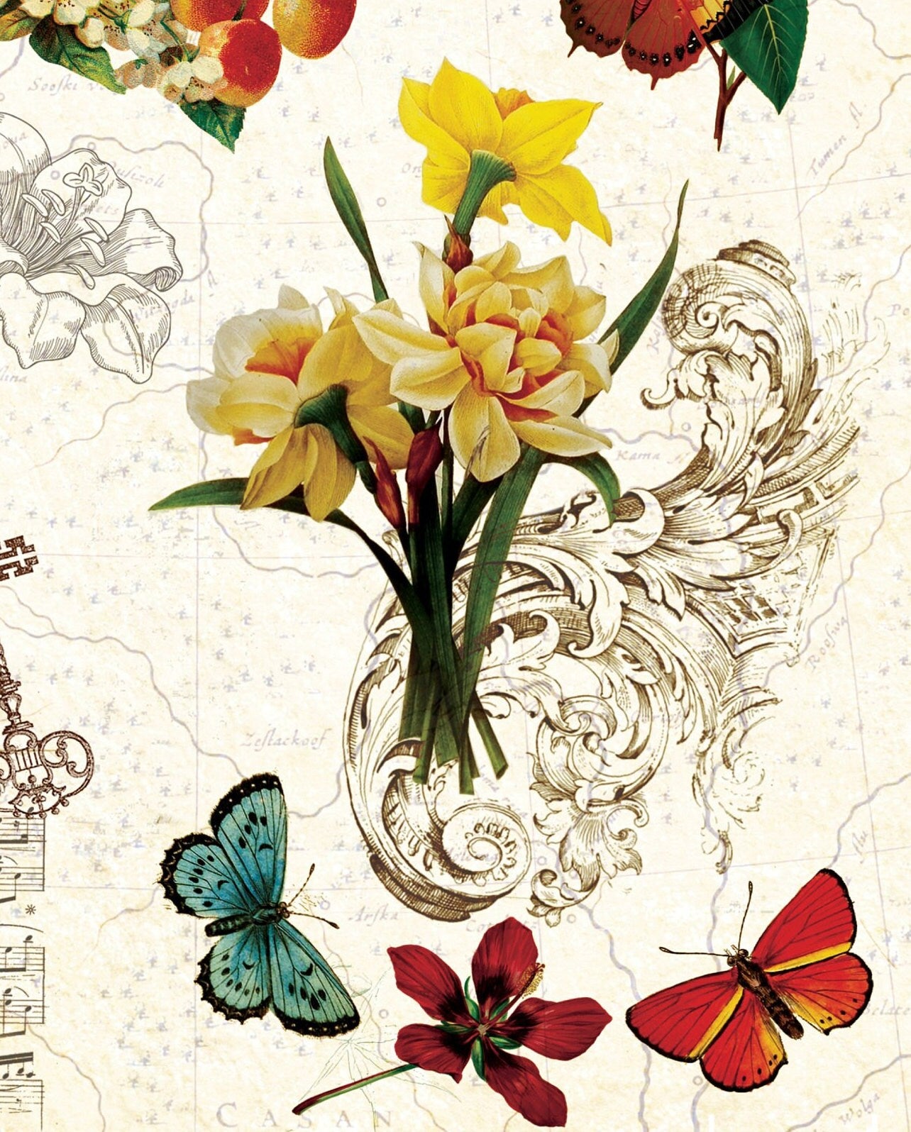 Spring Flowers Vintage Decoupage Paper - Decoupage Art - Large Size Rice Paper for Decoupage - A3 A2 A1