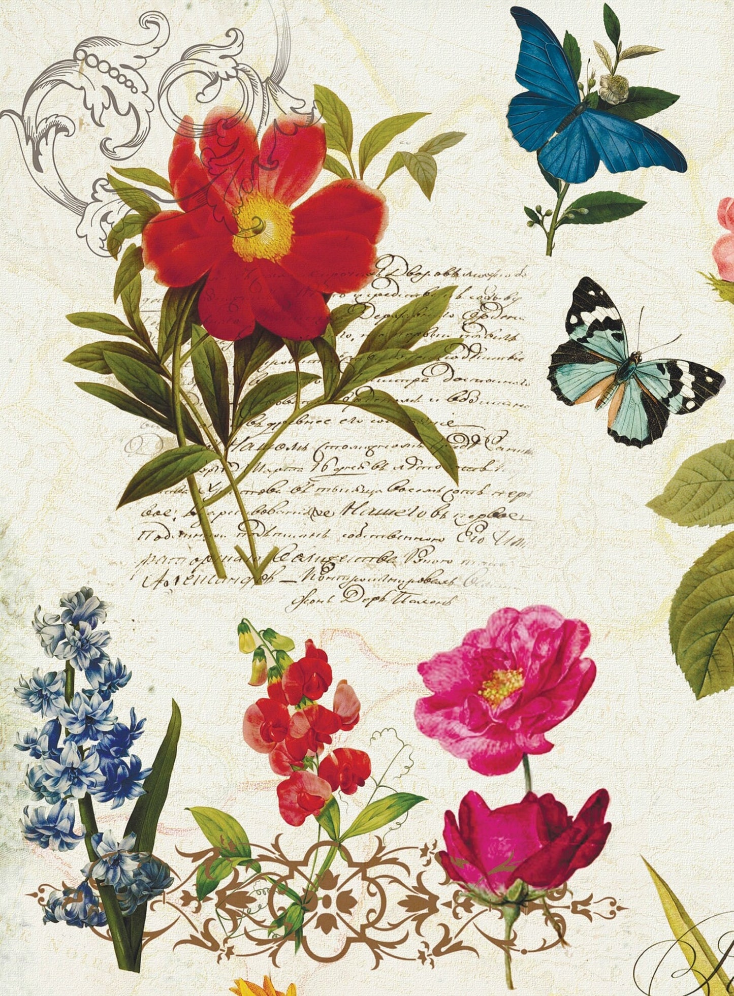 Spring Flowers Vintage Decoupage Paper - Decoupage Art - Large Size Rice Paper for Decoupage - Decoupage Transfers - A3 A2 A1