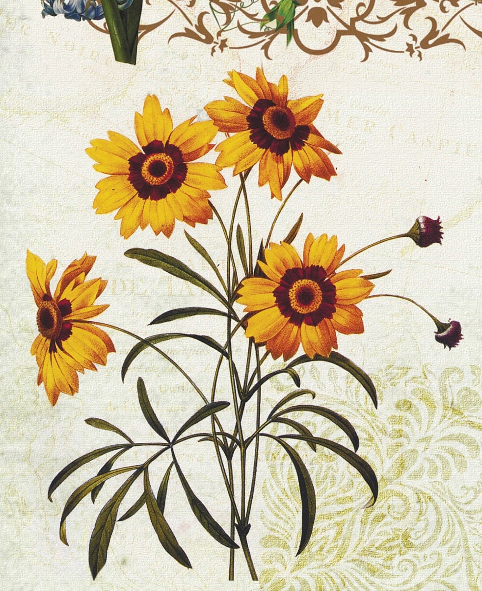 Spring Flowers Vintage Decoupage Paper - Decoupage Art - Large Size Rice Paper for Decoupage - Decoupage Transfers - A3 A2 A1