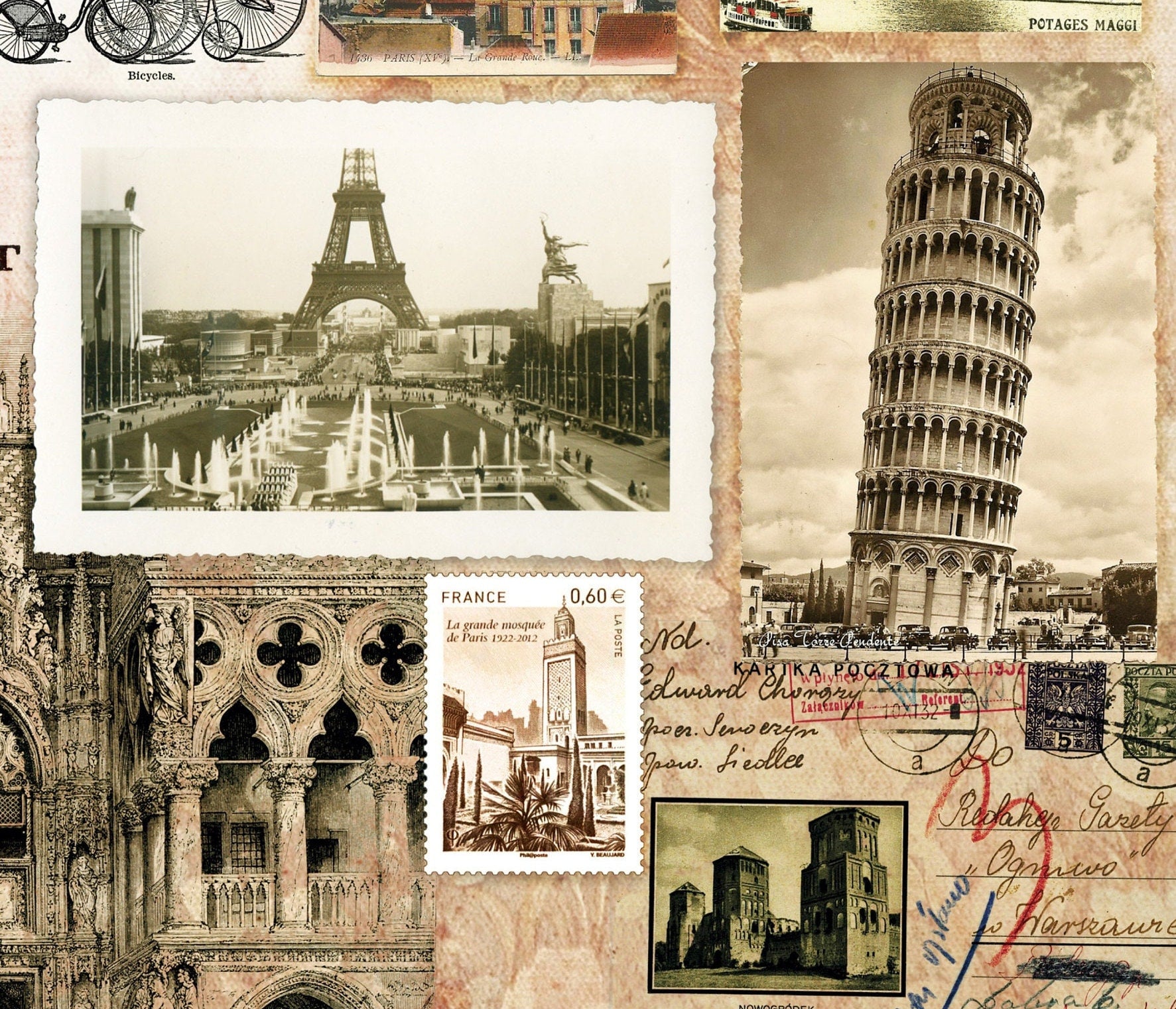 Paris Vintage Decoupage Paper - Decoupage Art - Large Size Rice Paper for Decoupage - A3 A2 A1