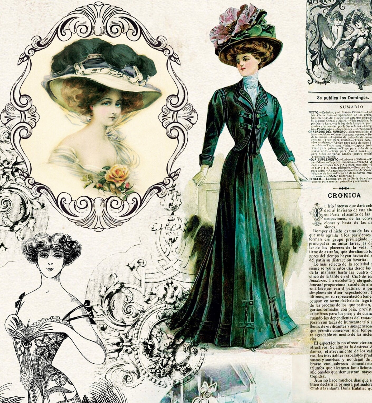 Ladies Vintage Decoupage Paper - Decoupage Art - Large Size Rice Paper for Decoupage - A3 A2 A1