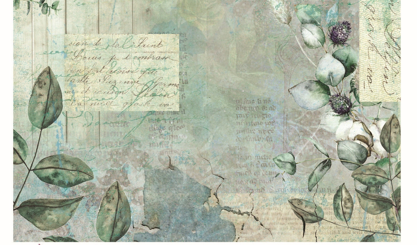 Green Floral Rice Paper - Large Size - Vintage Decoupage Art, Furniture Crafts