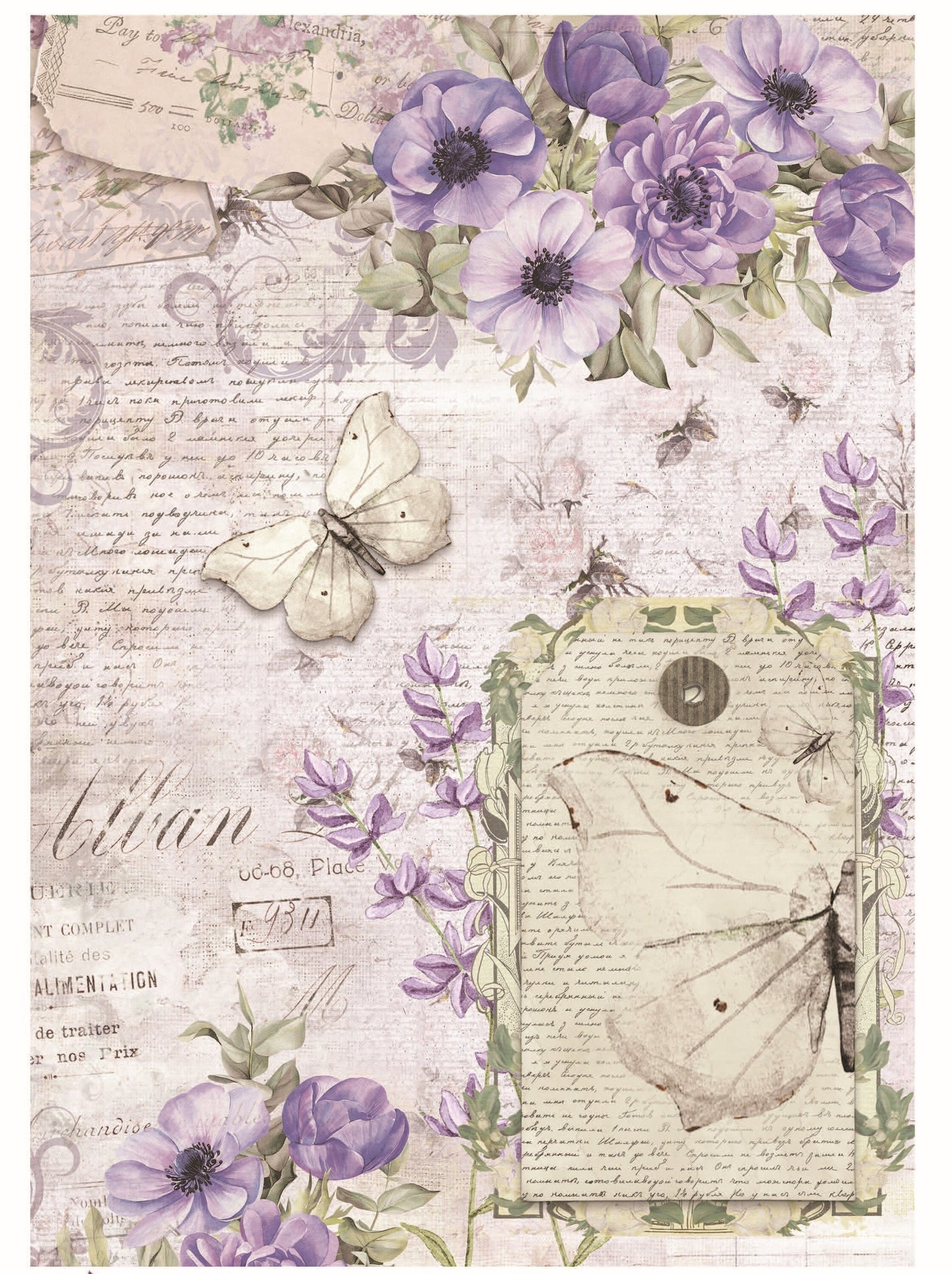 Vintage Purple Floral Rice Paper – Decoupage Art for Furniture Crafts