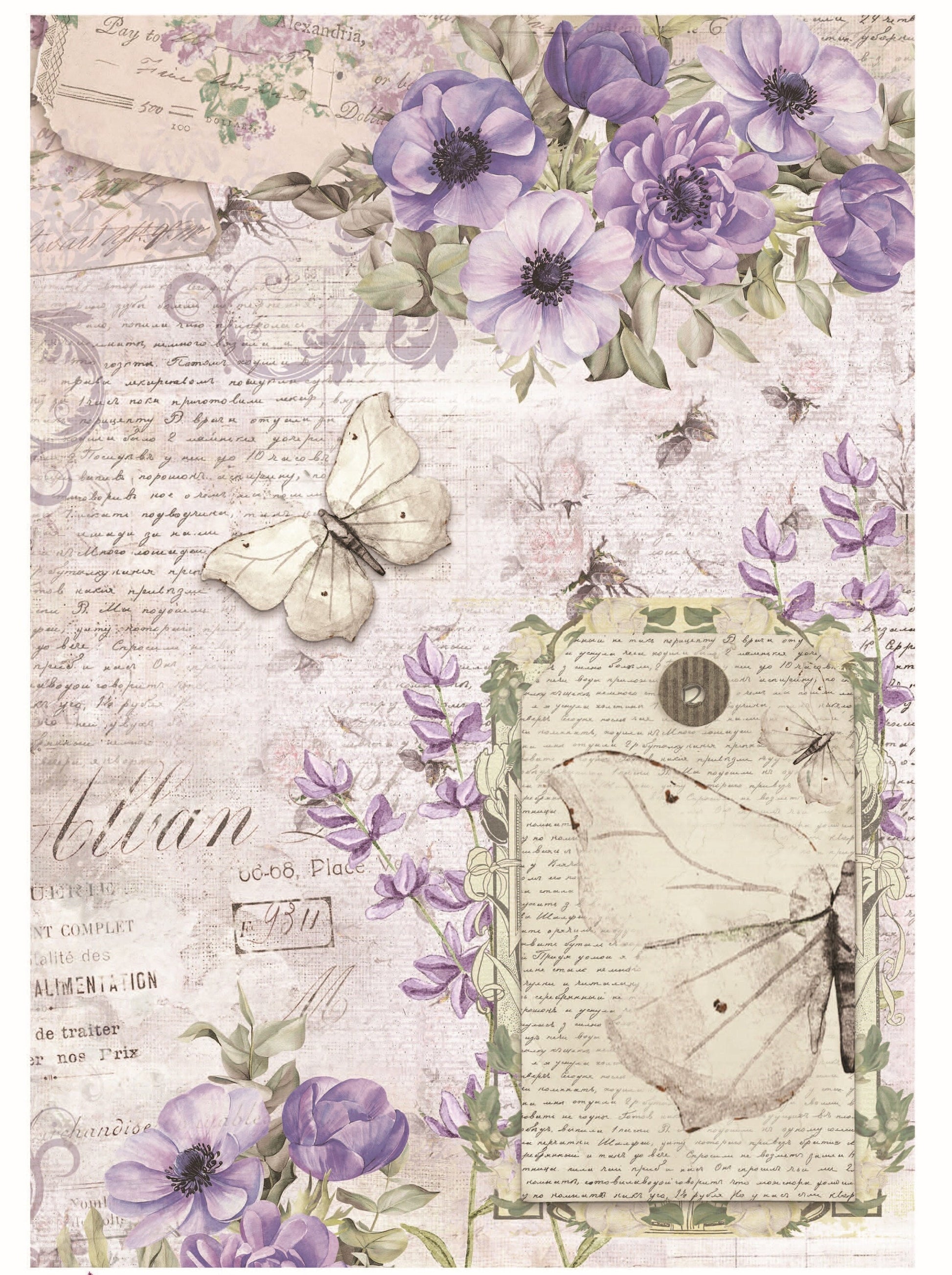 Vintage Purple Floral Rice Paper – Decoupage Art for Furniture Crafts