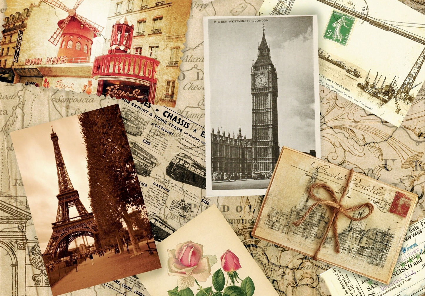 London Paris Vintage Decoupage Paper - Decoupage Art - Large Size Rice Paper for Decoupage - A3 A2 A1