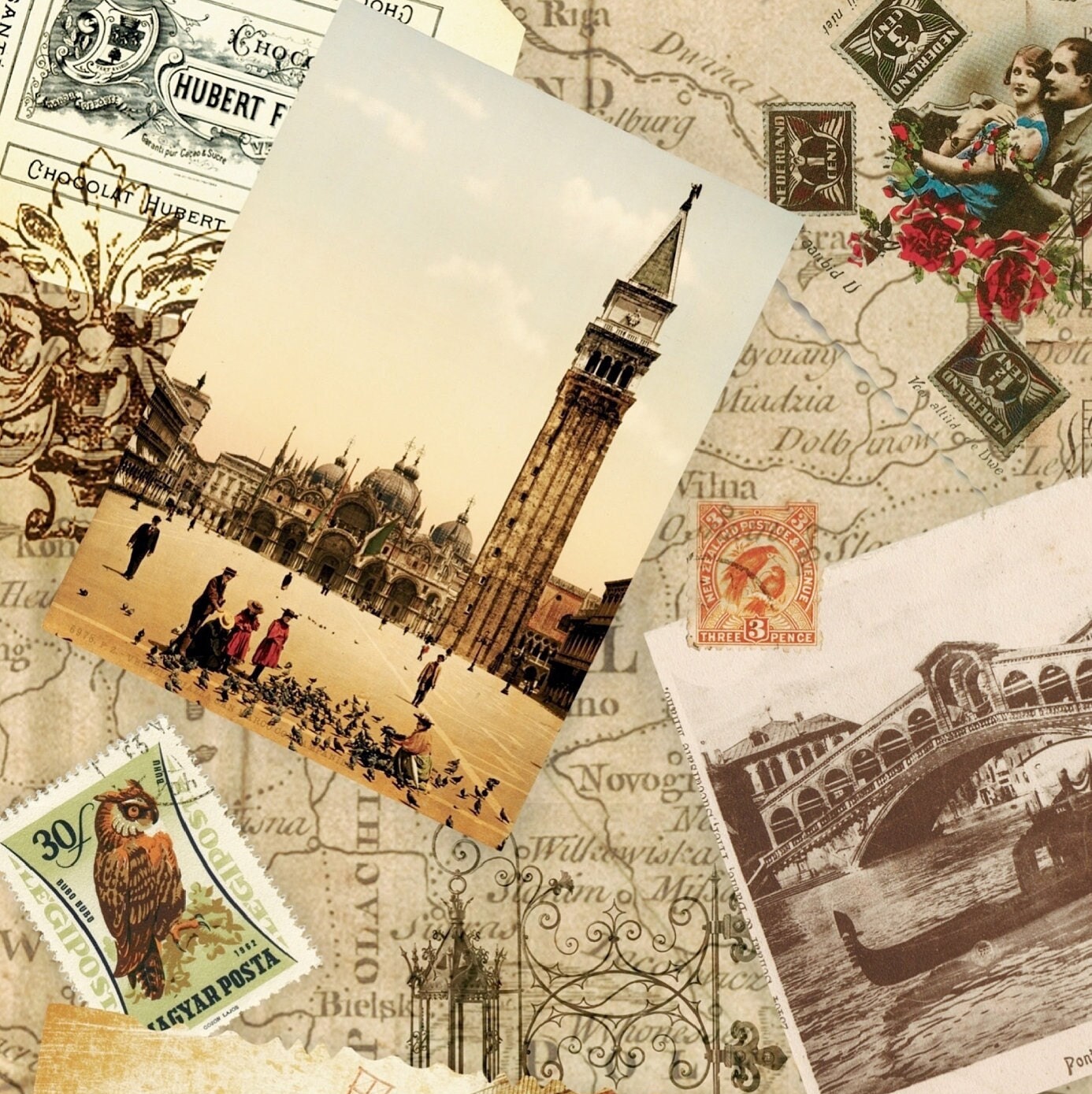 London Paris Vintage Decoupage Paper - Decoupage Art - Large Size Rice Paper for Decoupage - A3 A2 A1