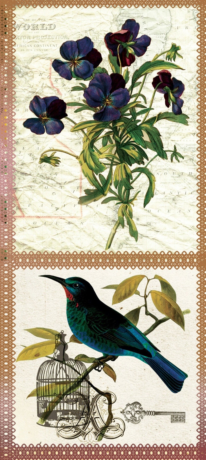 Birds Flowers Vintage Decoupage Paper - Decoupage Art - Large Size Rice Paper for Decoupage - A3 A2 A1 A0