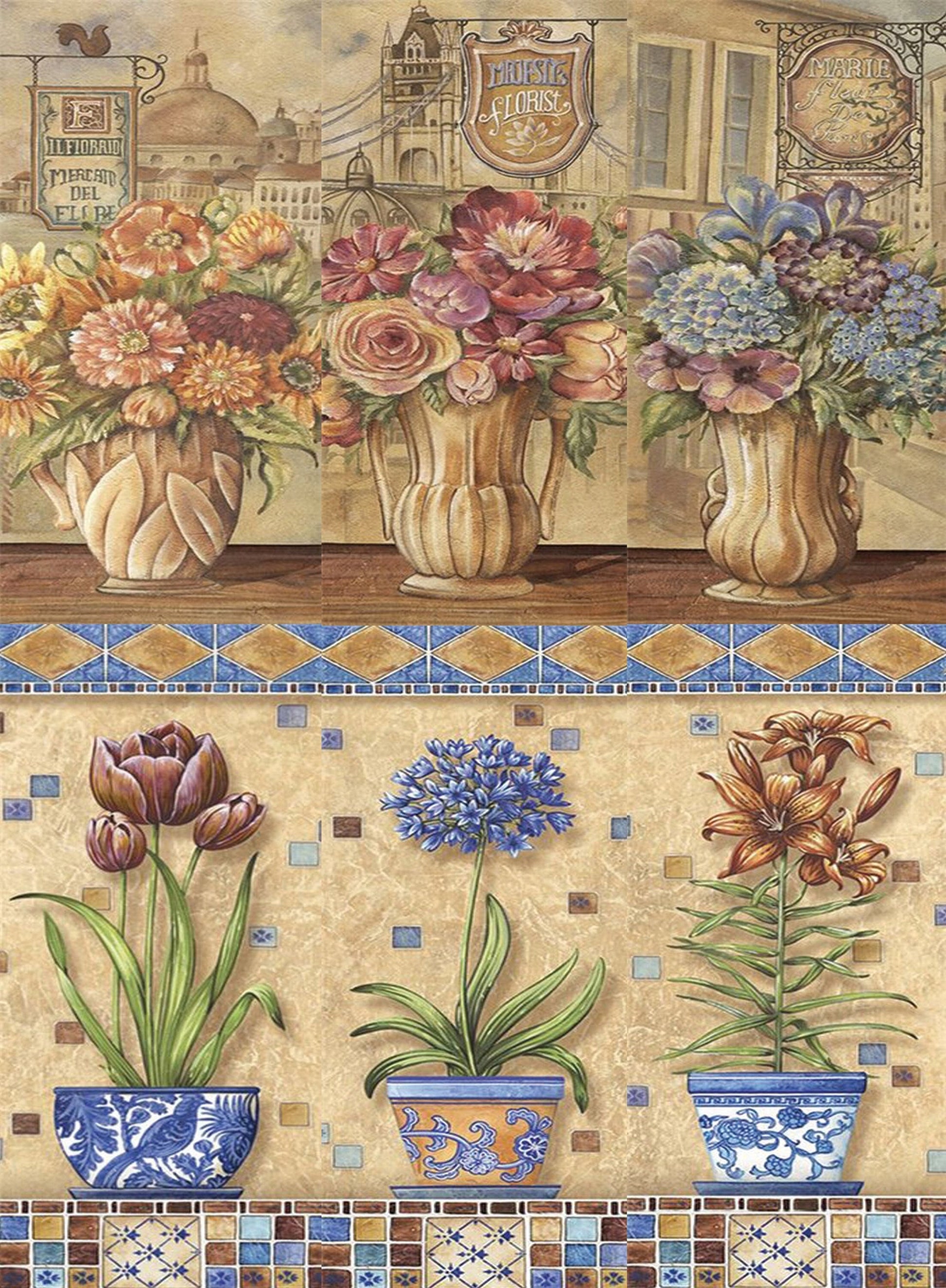 Flowers Vintage Decoupage Paper - Decoupage Art - Large Size Rice Paper for Decoupage - A3 A2 A1 A0