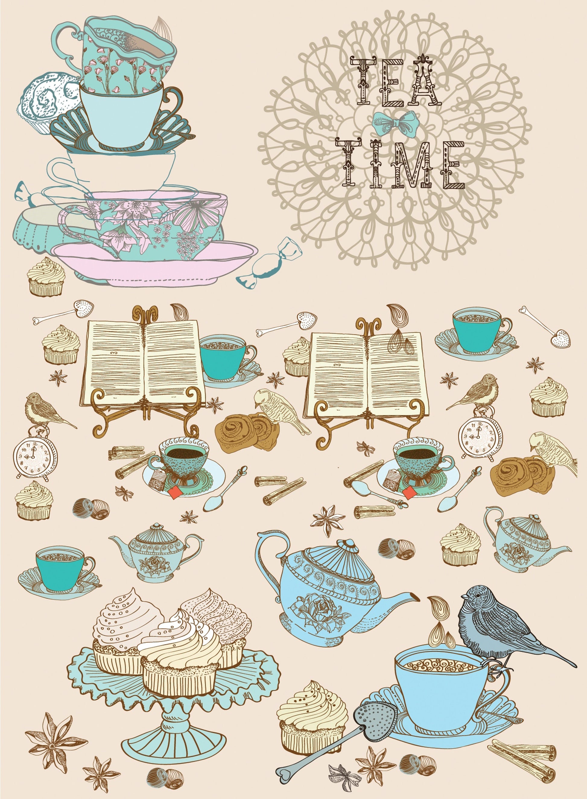 Tea Time Vintage Decoupage Paper - Decoupage Art - Large Size Rice Paper for Decoupage - A3 A2 A1 A0