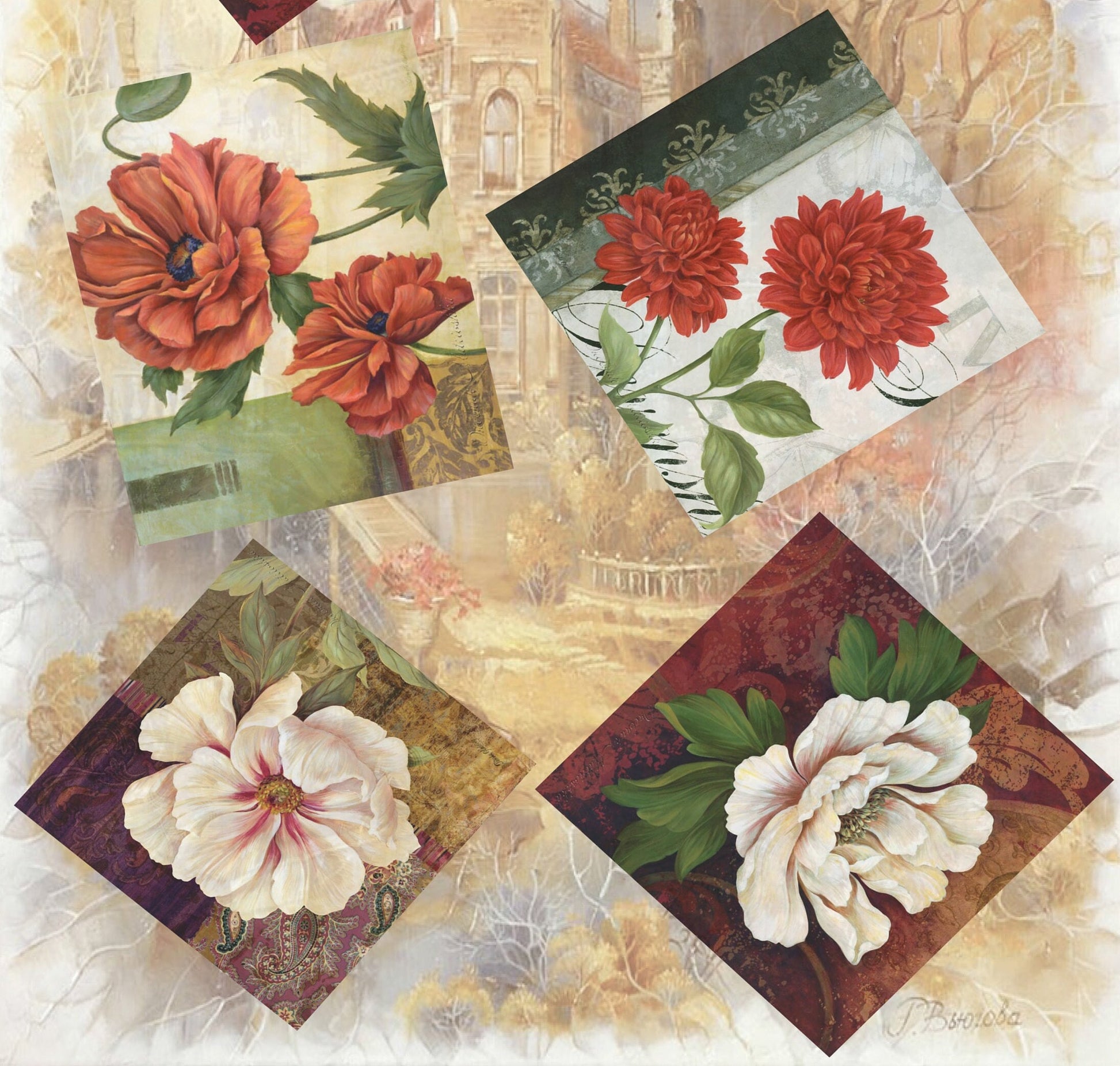 Flowers Vintage Decoupage Paper - Decoupage Art - Large Size Rice Paper for Decoupage - A3 A2 A1 A0