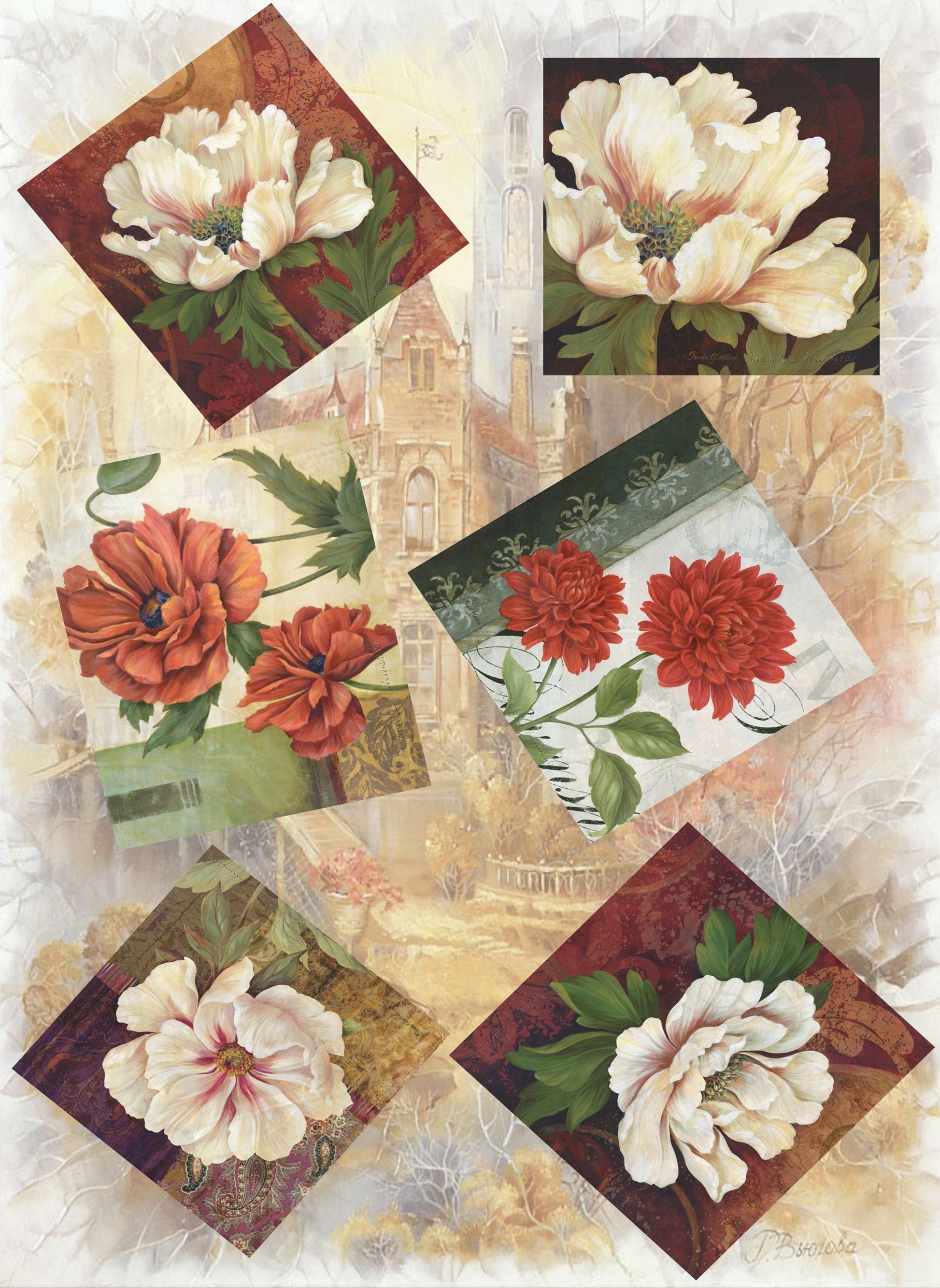 Flowers Vintage Decoupage Paper - Decoupage Art - Large Size Rice Paper for Decoupage - A3 A2 A1 A0