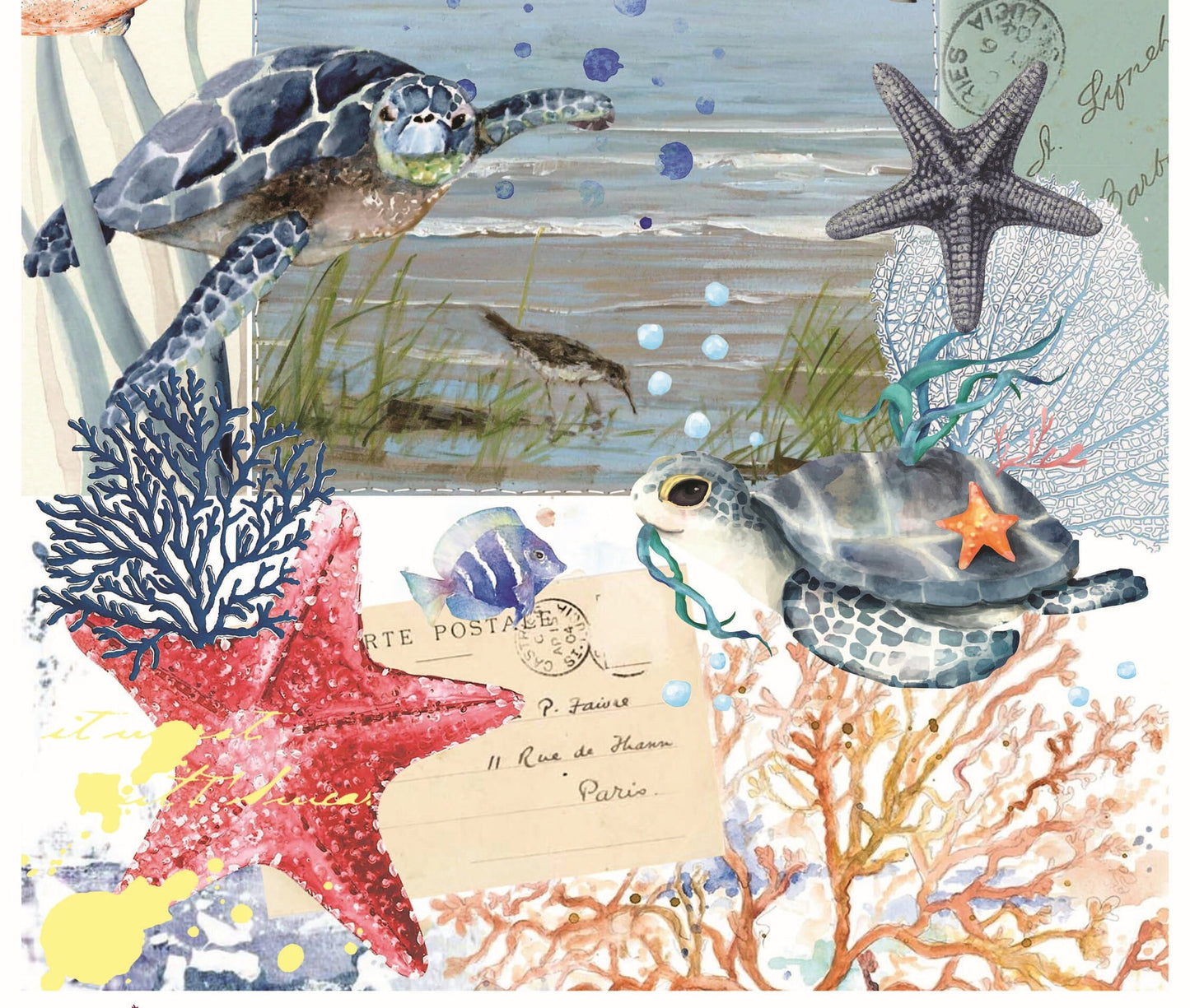 Whale - Sea Turtle - Decorative Paper - Decoupage Art - Large Size Rice Paper for Decoupage - Decoupage Crafts