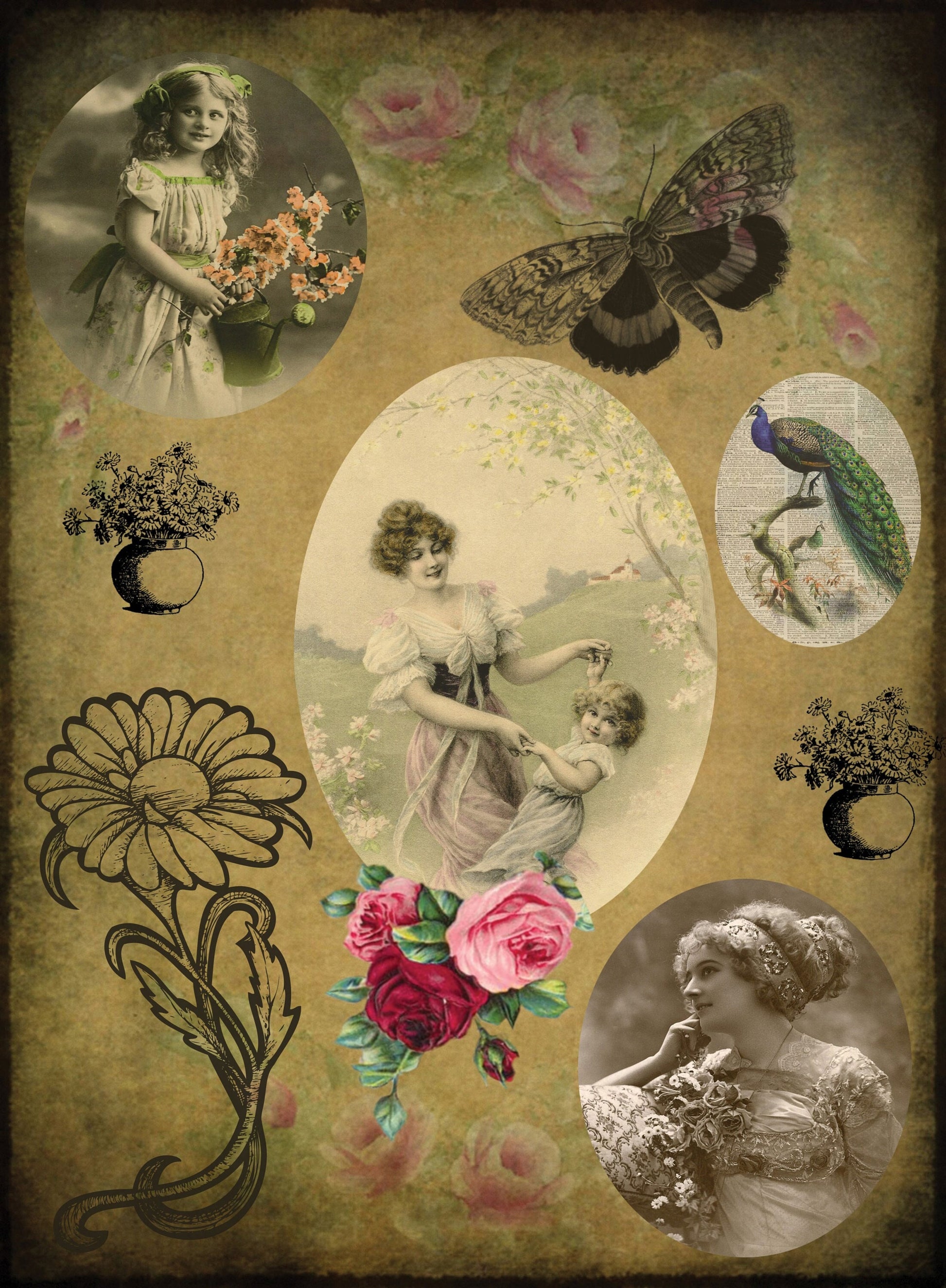 Mom & Child Vintage Decoupage Paper - Decoupage Art - Large Size Rice Paper for Decoupage - A3 A2 A1 A0