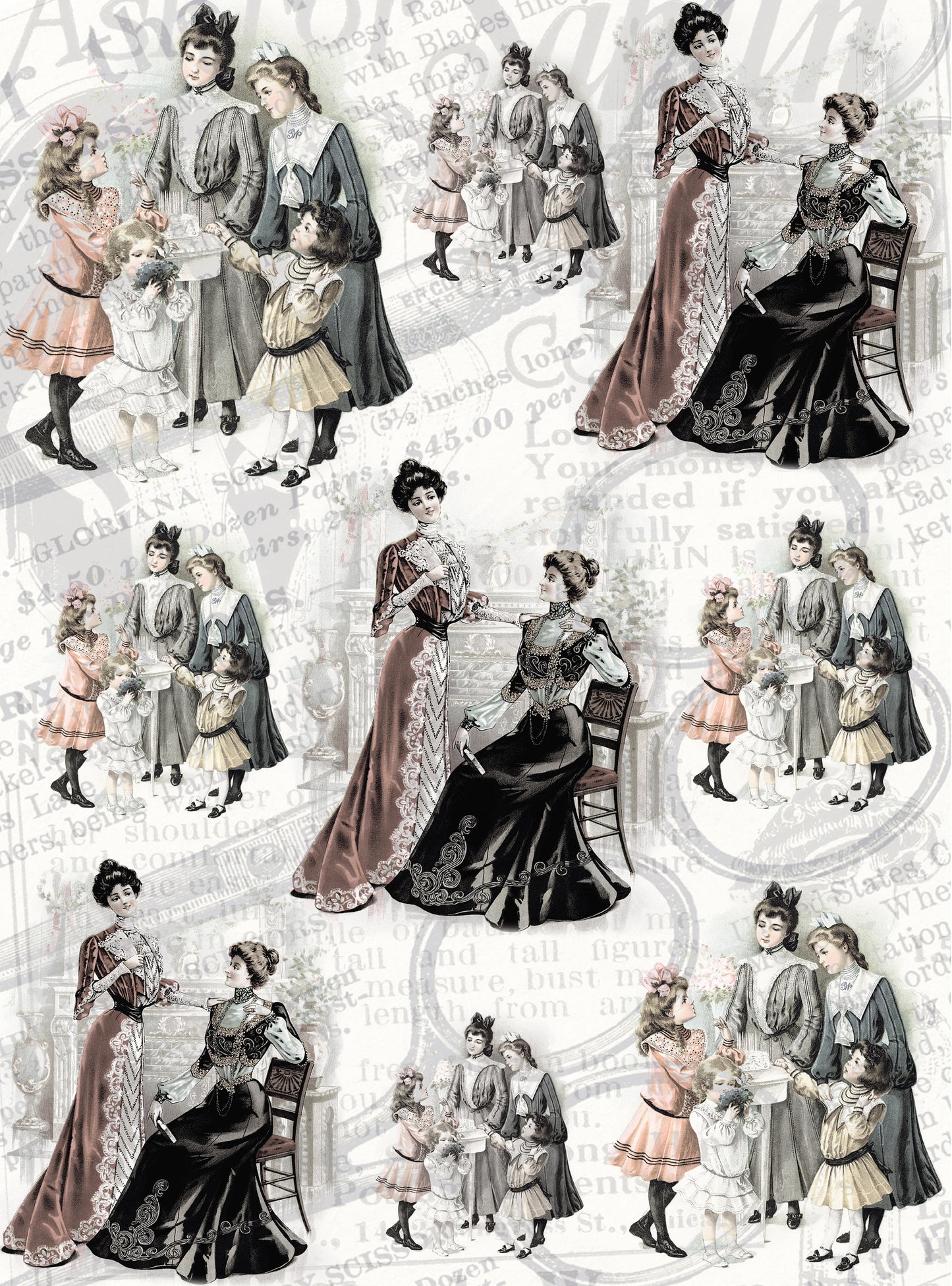 Victorian Family Decoupage Paper - Decoupage Art - Large Size Rice Paper for Decoupage - A3 A2 A1 A0