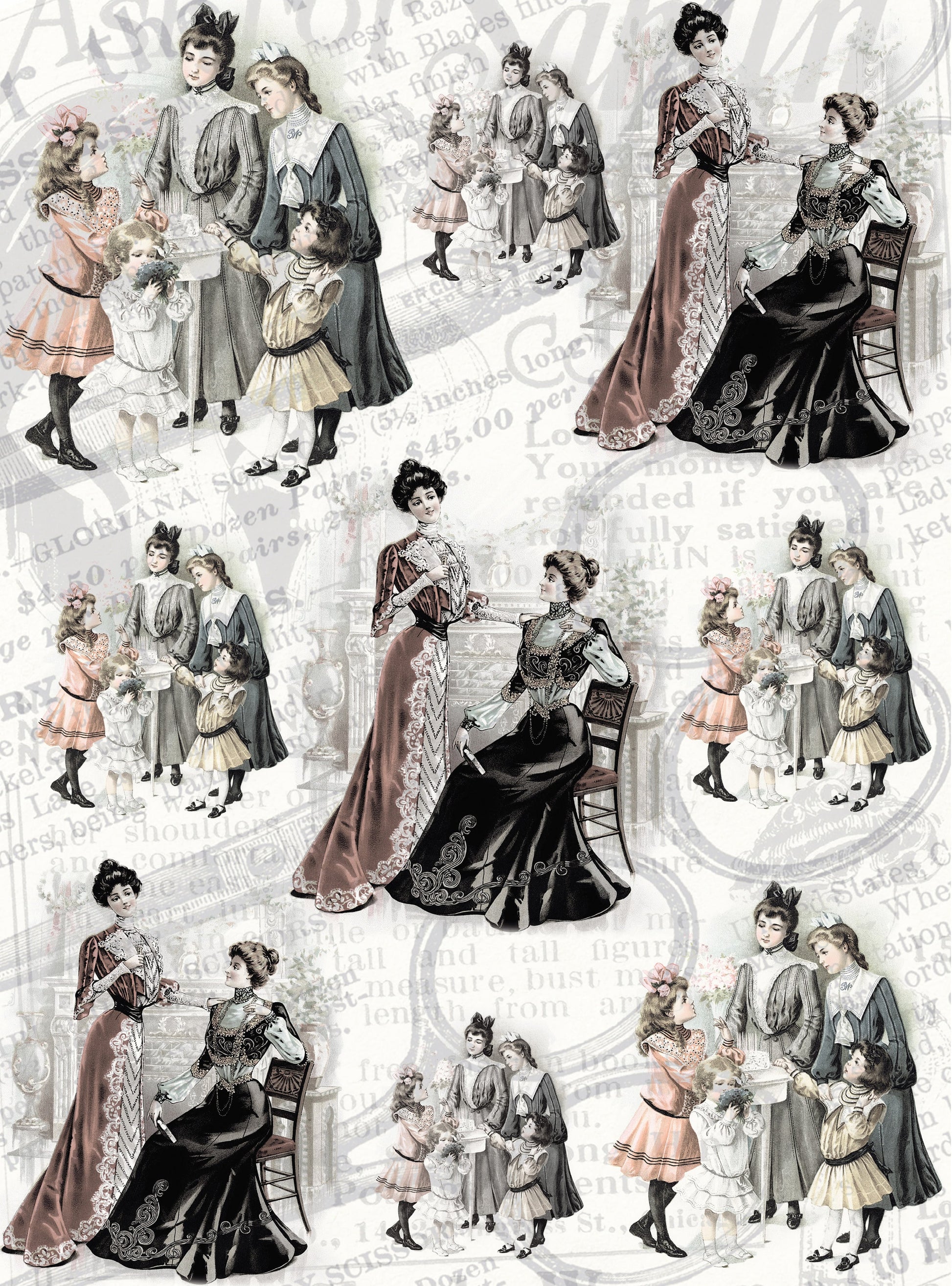 Victorian Family Decoupage Paper - Decoupage Art - Large Size Rice Paper for Decoupage - A3 A2 A1 A0