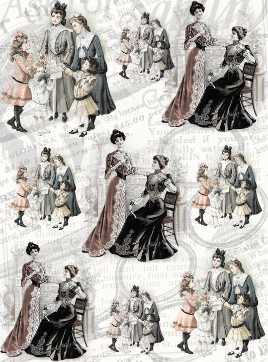 Victorian Family Decoupage Paper - Decoupage Art - Large Size Rice Paper for Decoupage - A3 A2 A1 A0