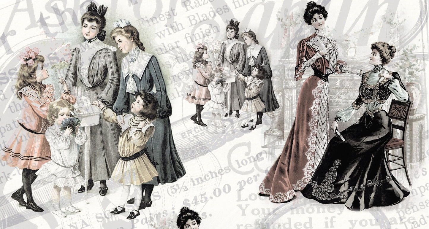 Victorian Family Decoupage Paper - Decoupage Art - Large Size Rice Paper for Decoupage - A3 A2 A1 A0