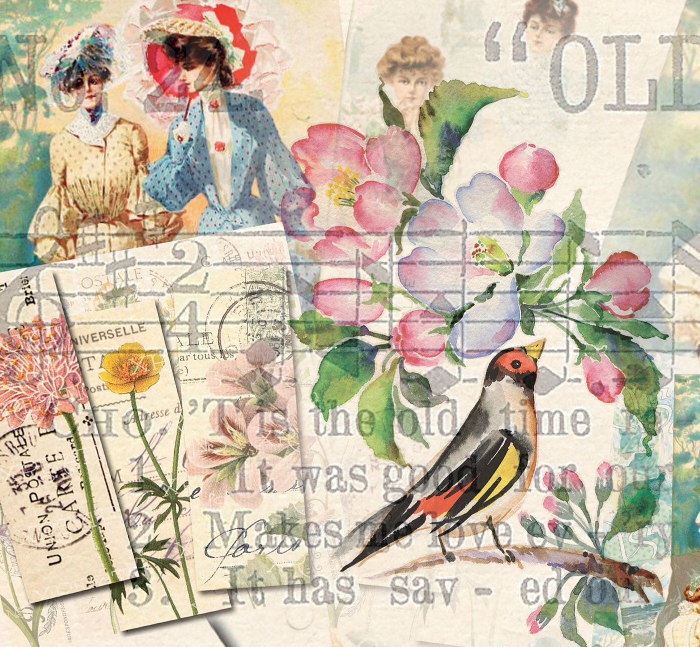 Woman Floral Decoupage Paper - Decoupage Art - Large Size Rice Paper for Decoupage