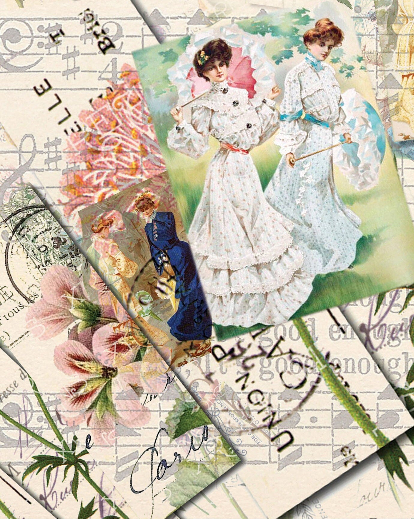 Woman Floral Decoupage Paper - Decoupage Art - Large Size Rice Paper for Decoupage