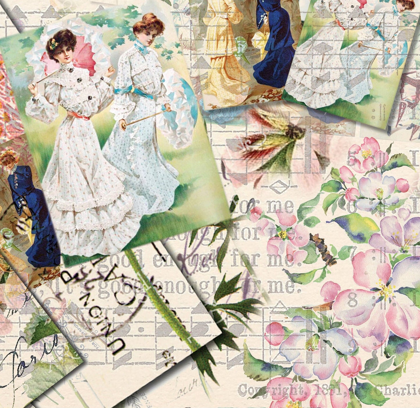 Woman Floral Decoupage Paper - Decoupage Art - Large Size Rice Paper for Decoupage