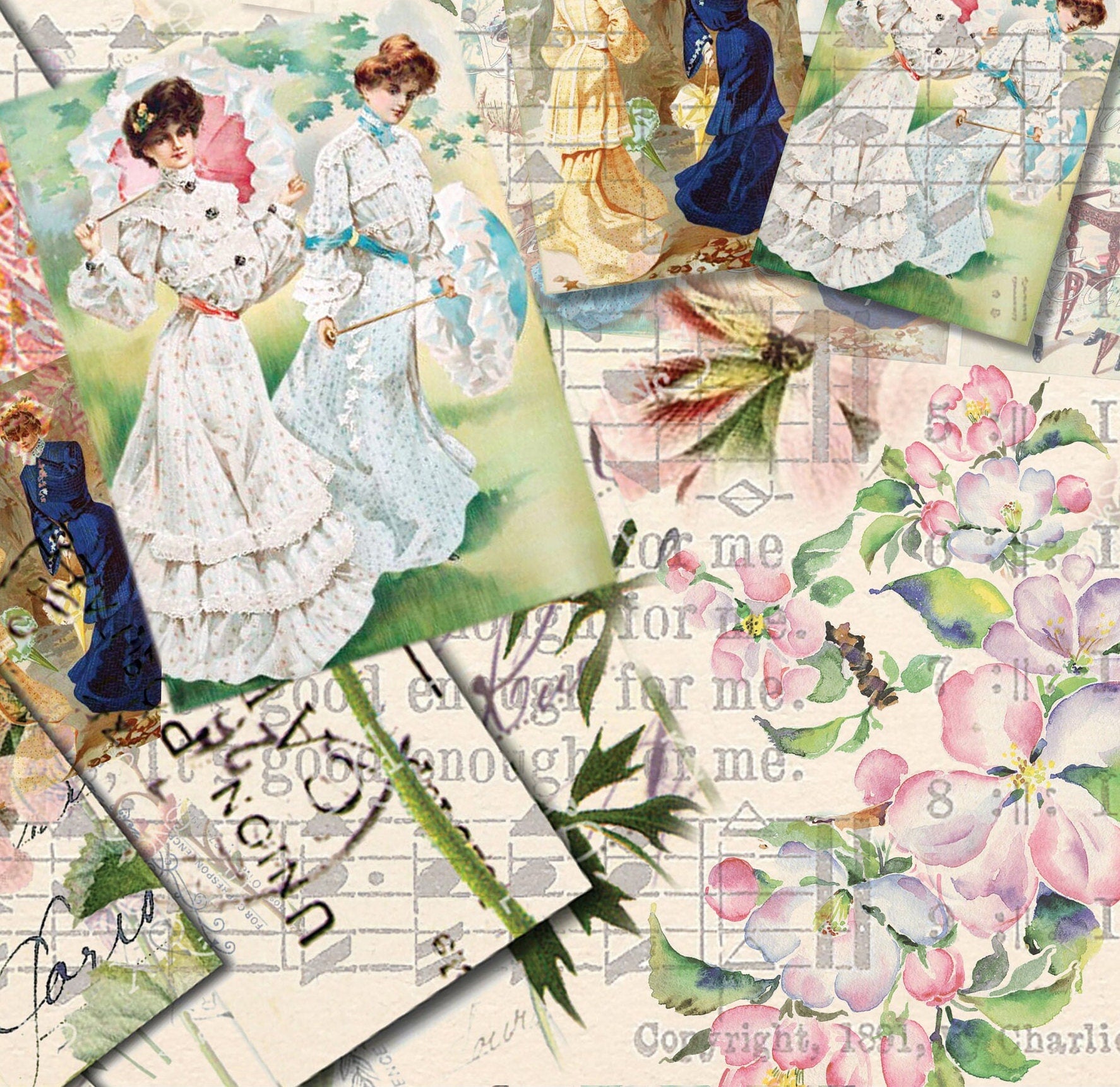 Woman Floral Decoupage Paper - Decoupage Art - Large Size Rice Paper for Decoupage