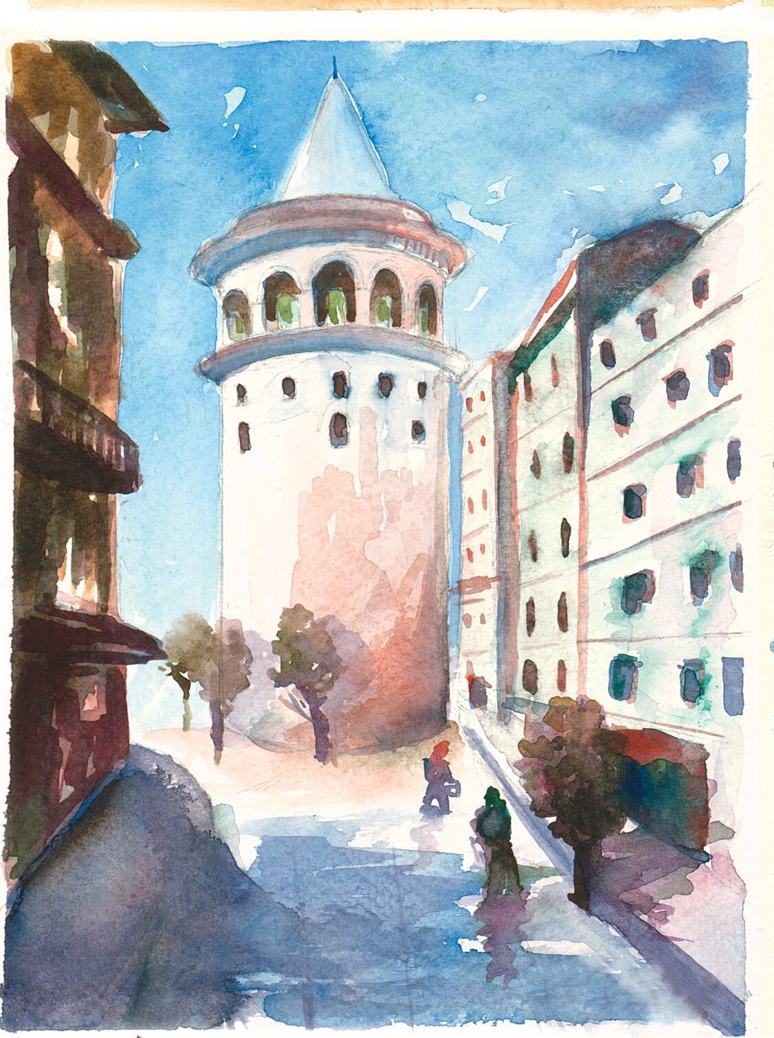 Istanbul Rumi Galata Watercolor Decoupage Paper - Decoupage Art - Large Size Rice Paper for Decoupage