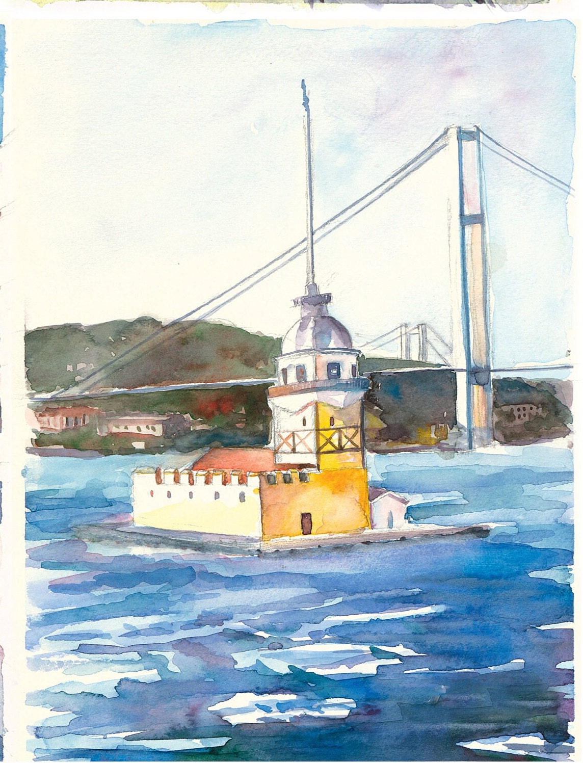 Istanbul Rumi Galata Watercolor Decoupage Paper - Decoupage Art - Large Size Rice Paper for Decoupage