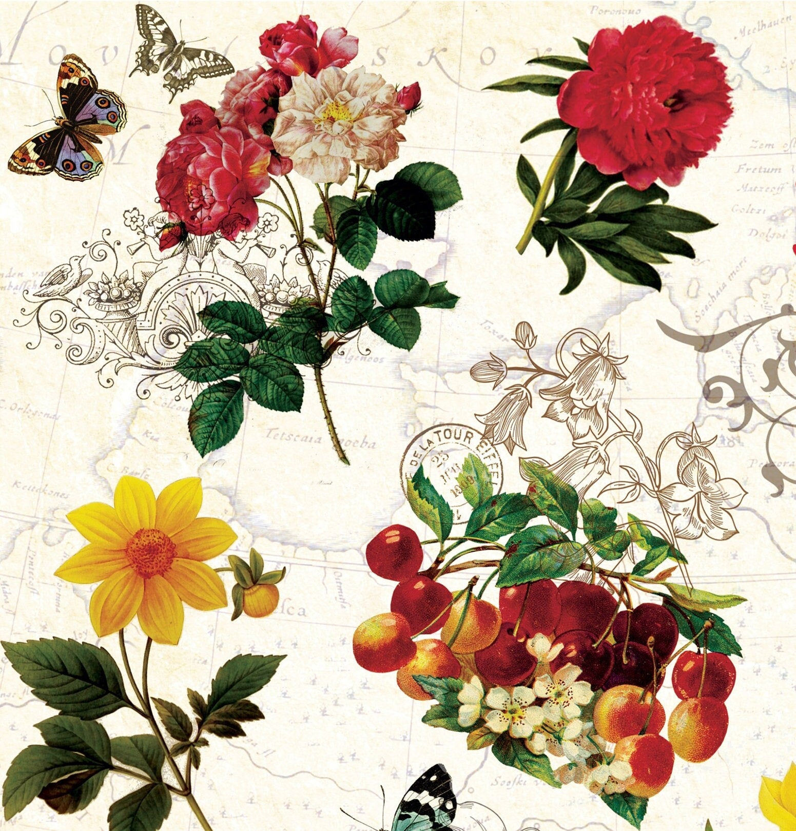 Spring Flowers Vintage Decoupage Paper - Decoupage Art - Large Size Rice Paper for Decoupage - A3 A2 A1