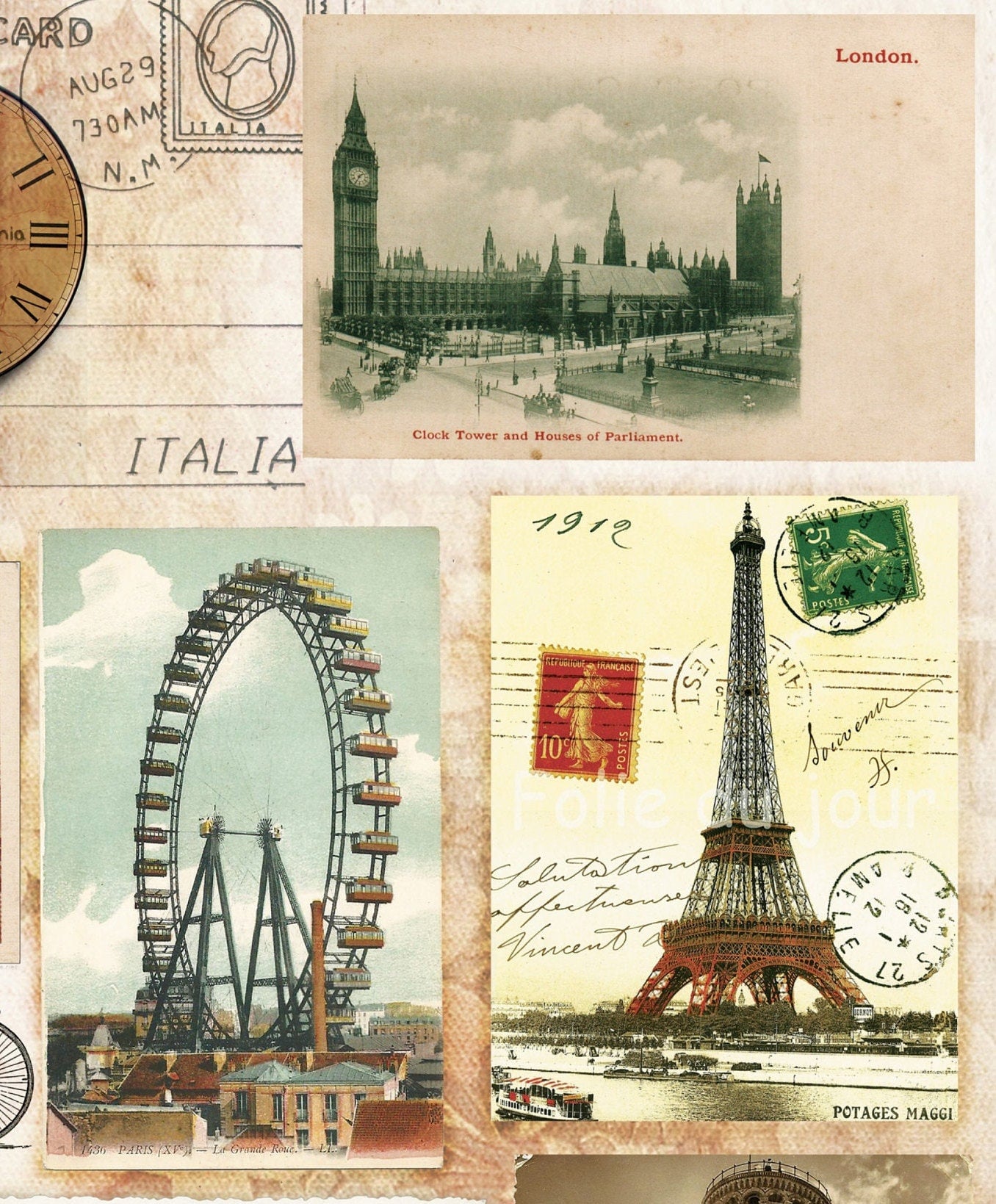 Paris Vintage Decoupage Paper - Decoupage Art - Large Size Rice Paper for Decoupage - A3 A2 A1