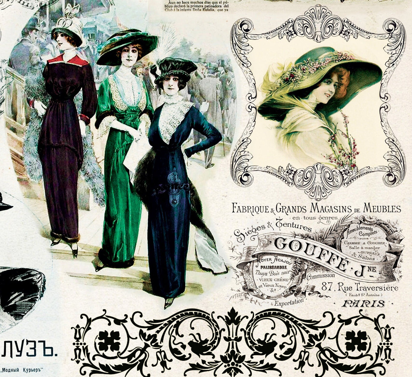 Ladies Vintage Decoupage Paper - Decoupage Art - Large Size Rice Paper for Decoupage - A3 A2 A1