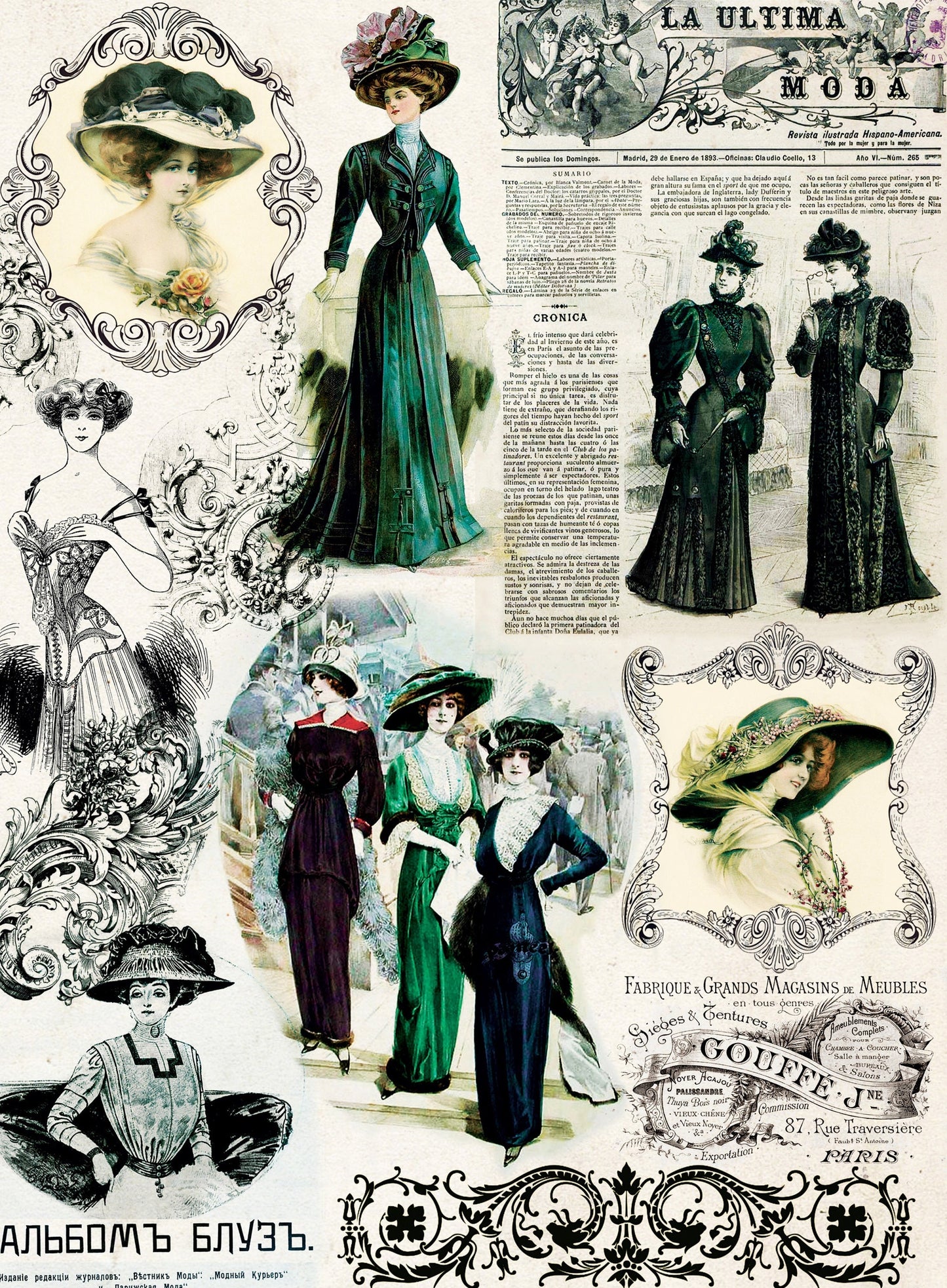 Ladies Vintage Decoupage Paper - Decoupage Art - Large Size Rice Paper for Decoupage - A3 A2 A1