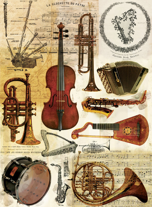 Musical Instruments Vintage Decoupage Paper - Decoupage Art - Large Size Rice Paper for Decoupage - A3 A2 A1
