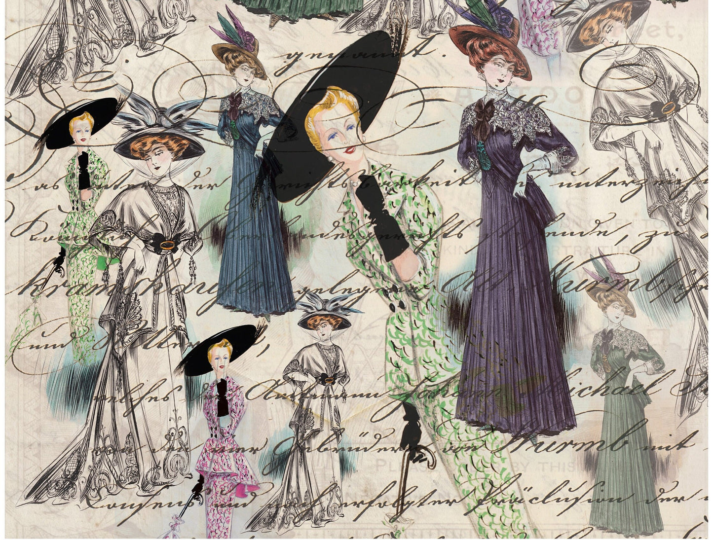 Ladies with Hat Decoupage Paper - Decoupage Art - Large Size Rice Paper for Decoupage