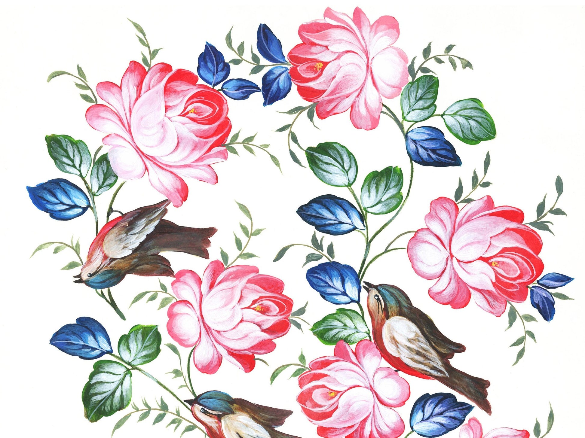 Birds & Flowers Decoupage Paper - Decoupage Art - Large Size Rice Paper for Decoupage
