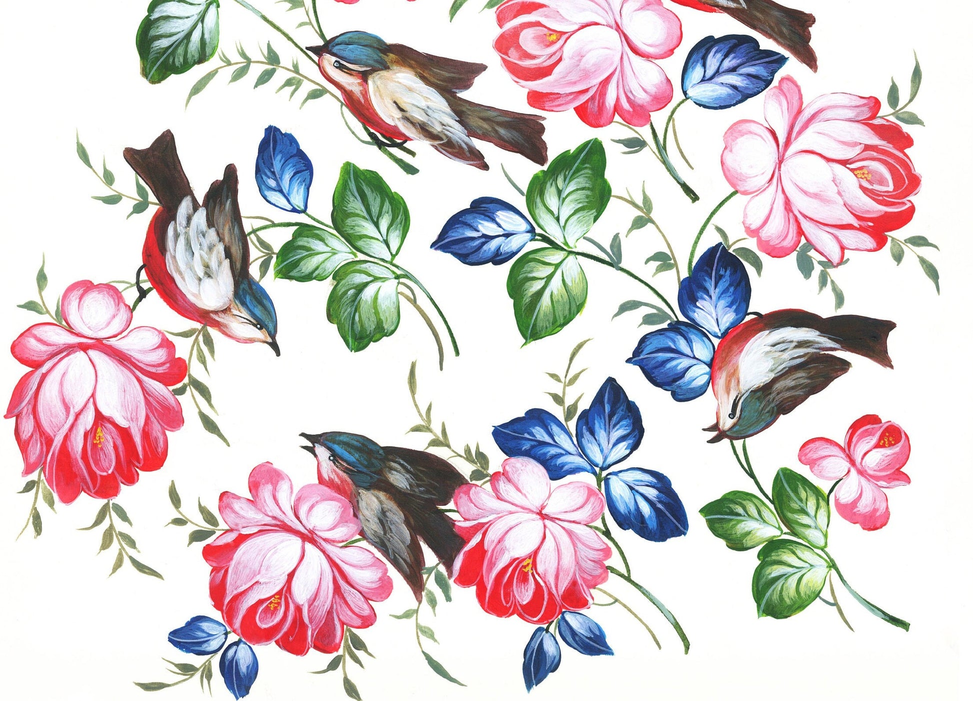 Birds & Flowers Decoupage Paper - Decoupage Art - Large Size Rice Paper for Decoupage