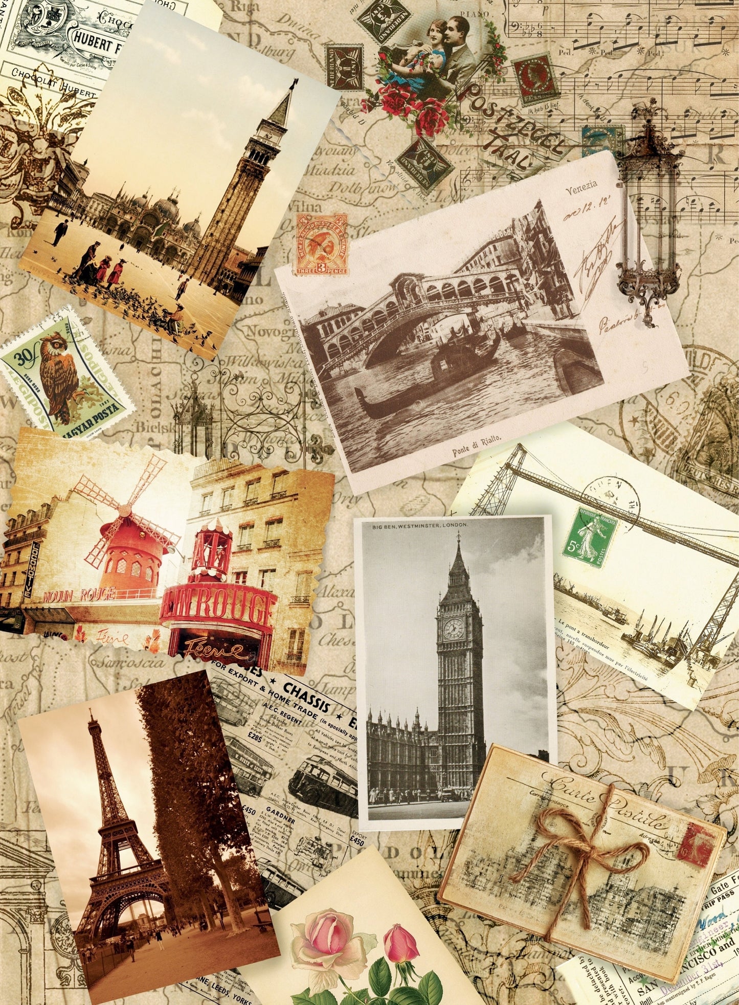 London Paris Vintage Decoupage Paper - Decoupage Art - Large Size Rice Paper for Decoupage - A3 A2 A1