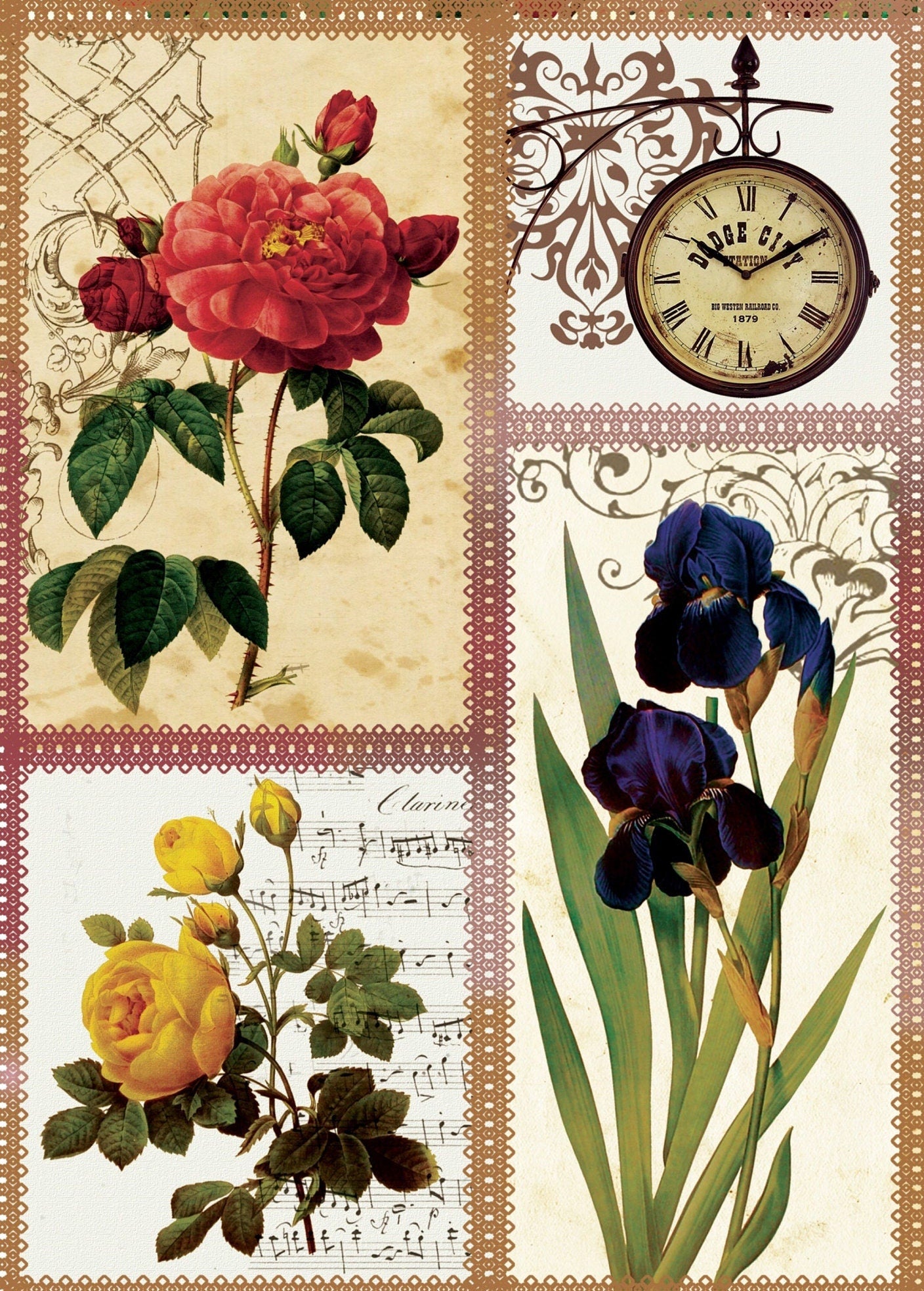 Birds Flowers Vintage Decoupage Paper - Decoupage Art - Large Size Rice Paper for Decoupage - A3 A2 A1 A0