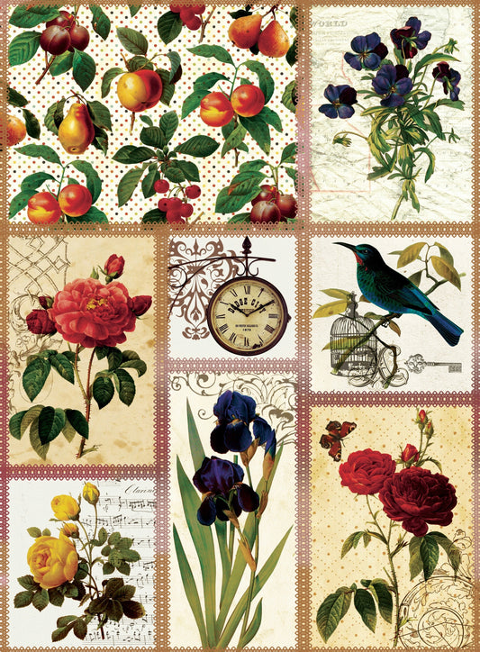 Birds Flowers Vintage Decoupage Paper - Decoupage Art - Large Size Rice Paper for Decoupage - A3 A2 A1 A0