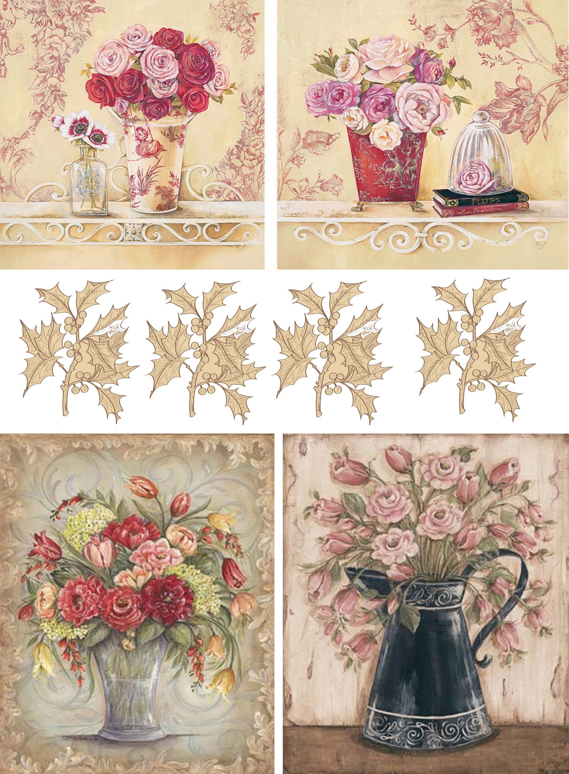 Flowers Vintage Decoupage Paper - Decoupage Art - Large Size Rice Paper for Decoupage - A3 A2 A1 A0